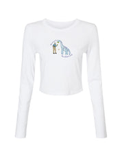 David & Dino Embroidered Micro Rib Long Sleeved Tee
