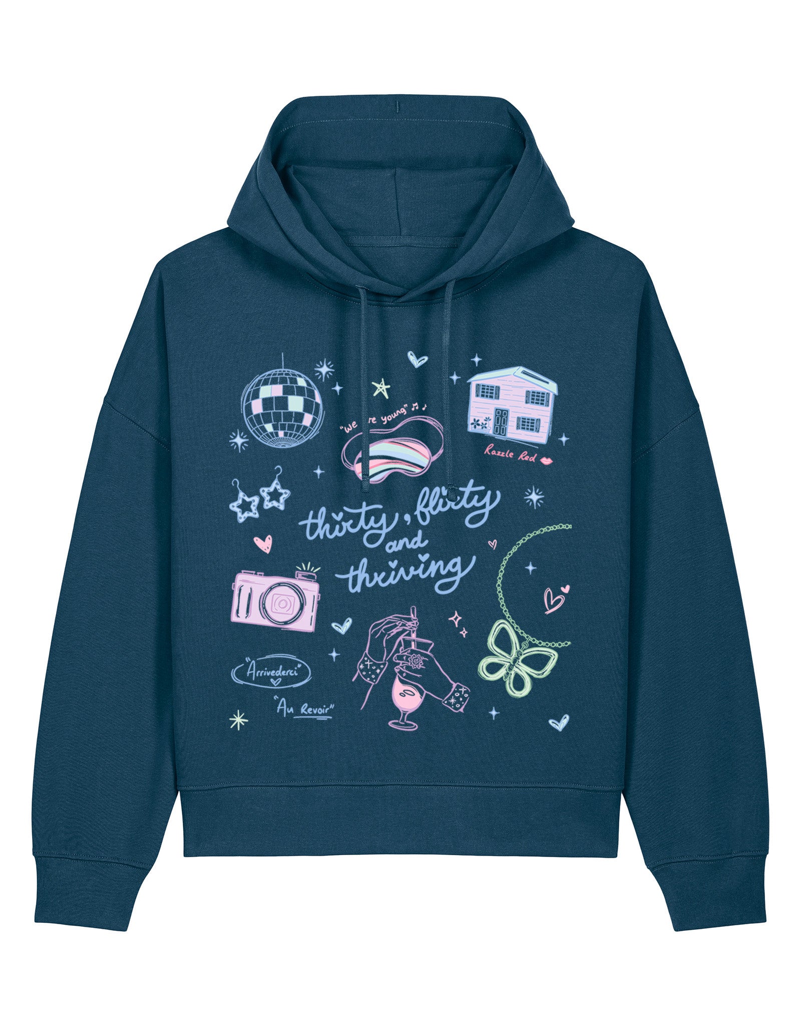 Thirty, Flirty & Thriving Printed Boxy Organic Cotton Hoodie