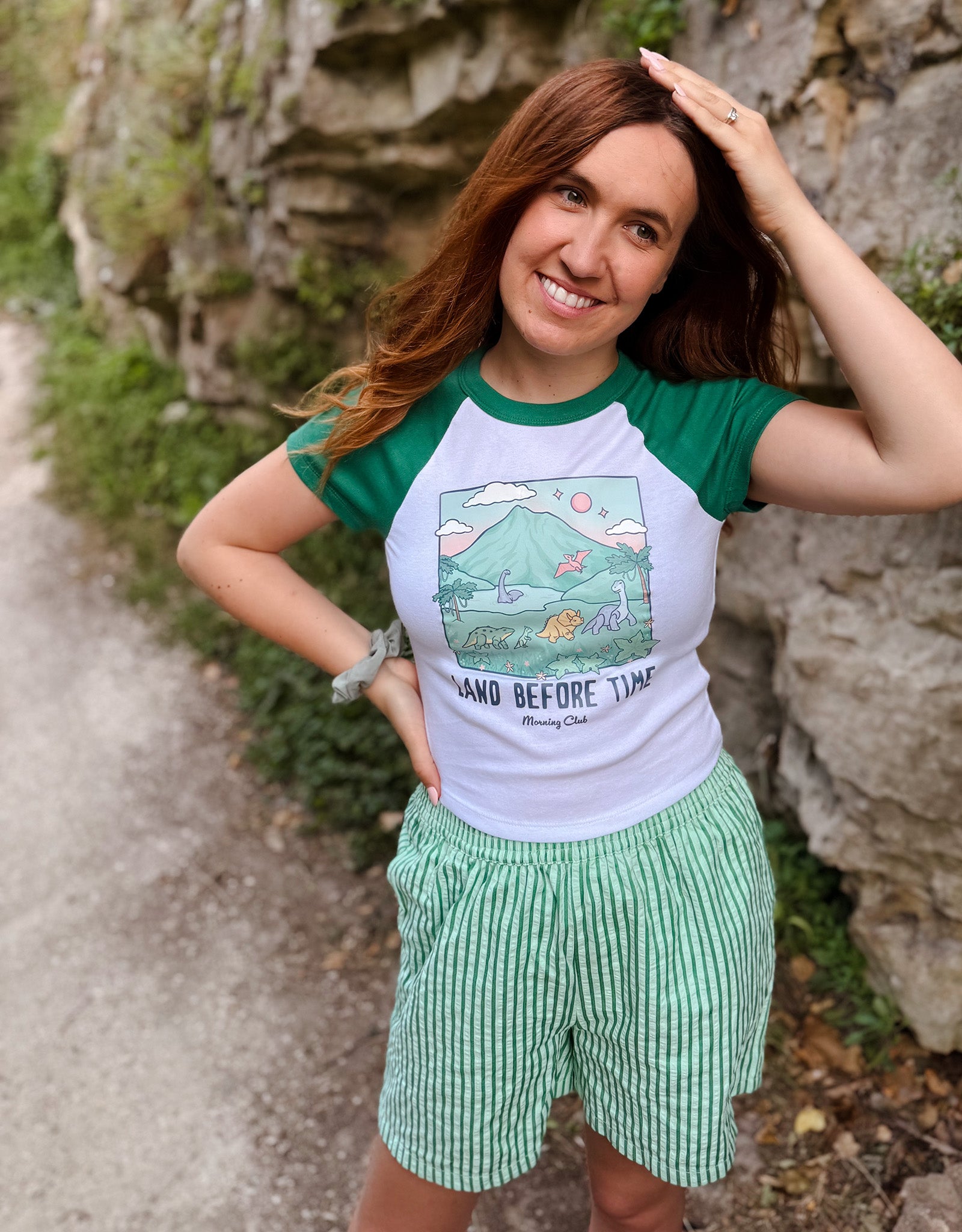 Dinosaurs Printed Micro Rib Raglan Baby Tee