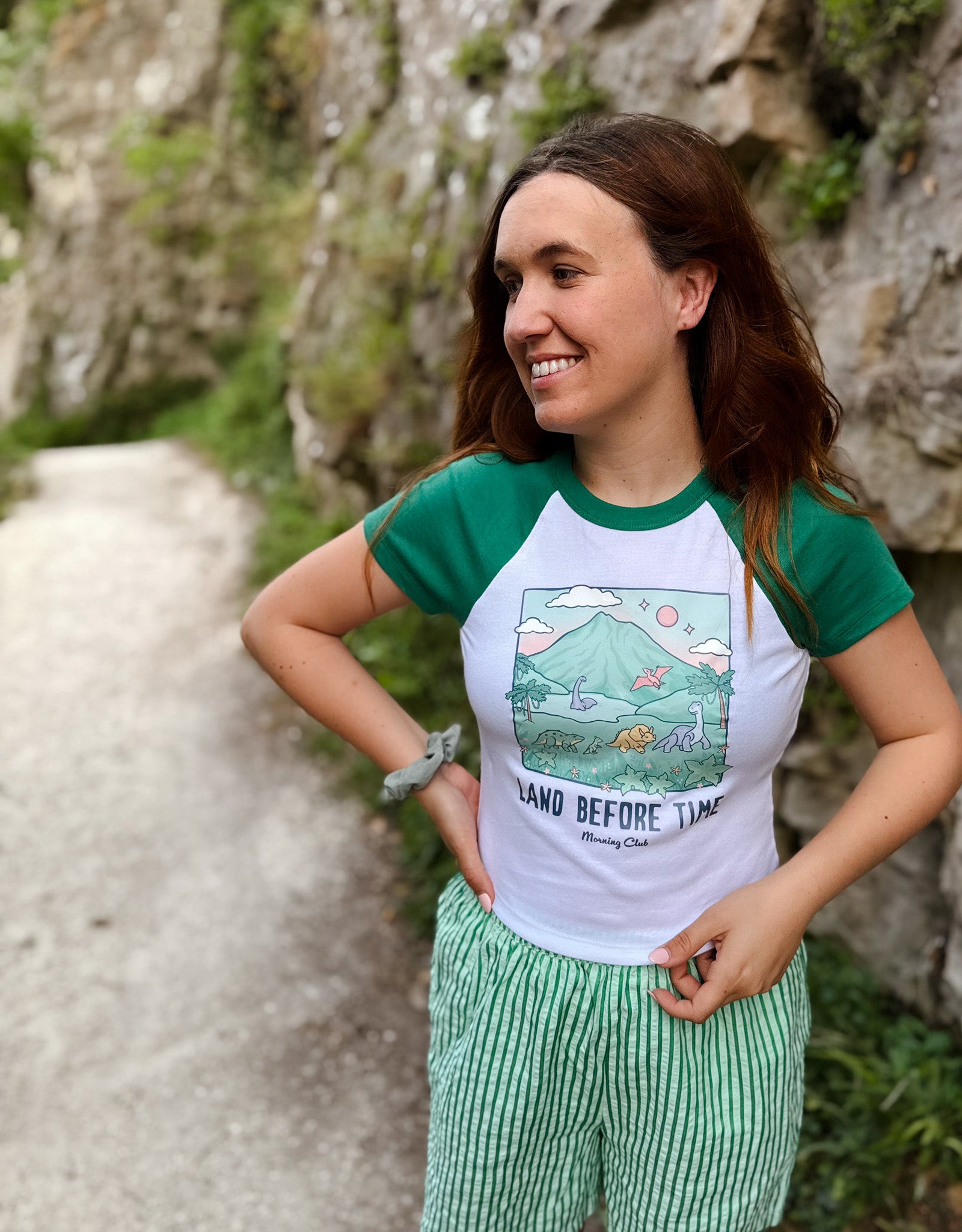 Dinosaurs Printed Micro Rib Raglan Baby Tee