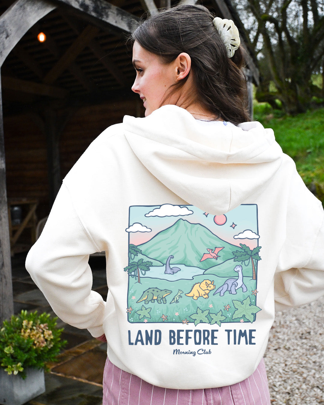 Dinosaurs Printed Boxy Organic Cotton Zip Hoodie