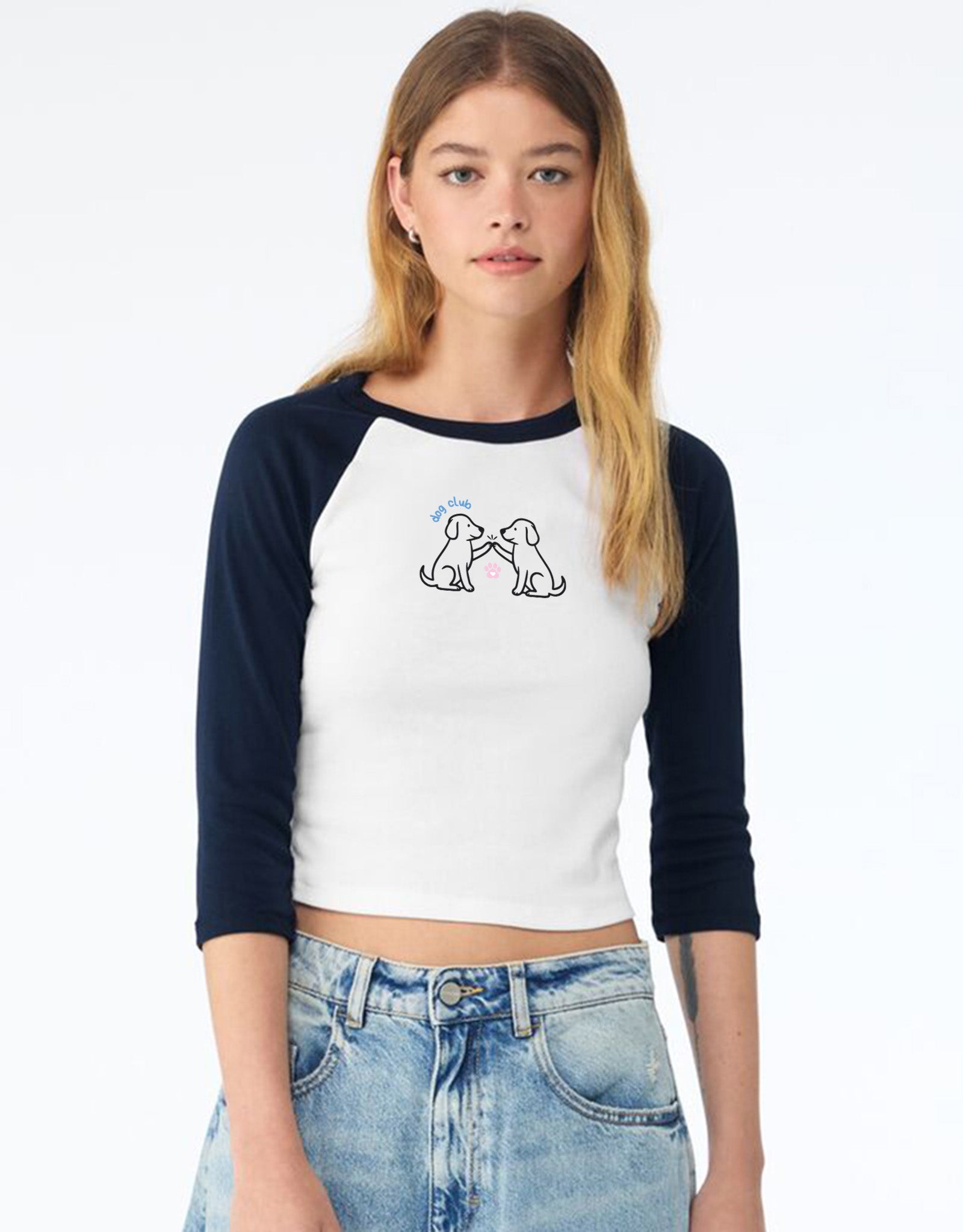 Dog Club Embroidered Micro Rib 3/4 Sleeve Tee