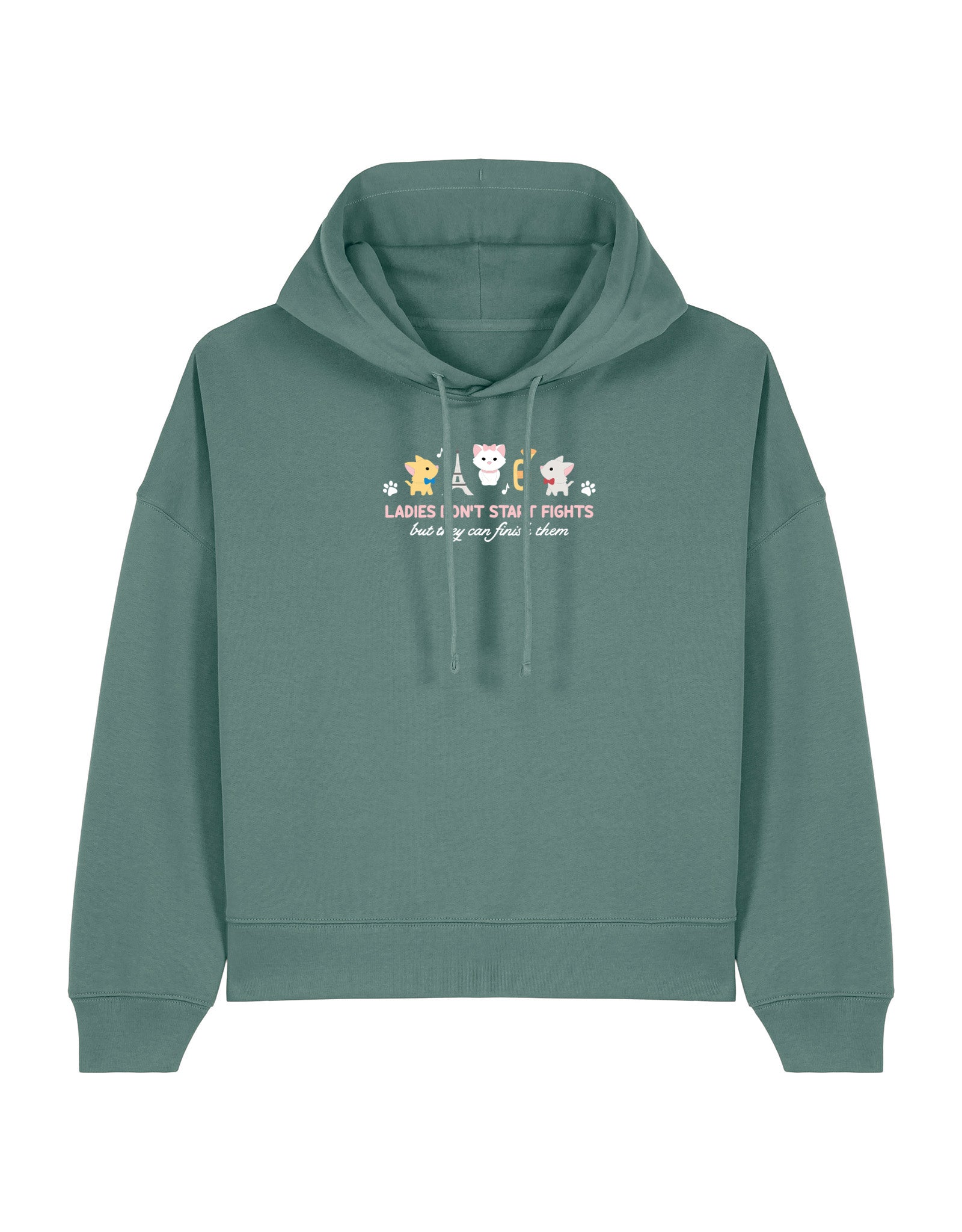 Cats Embroidered Boxy Organic Cotton Hoodie