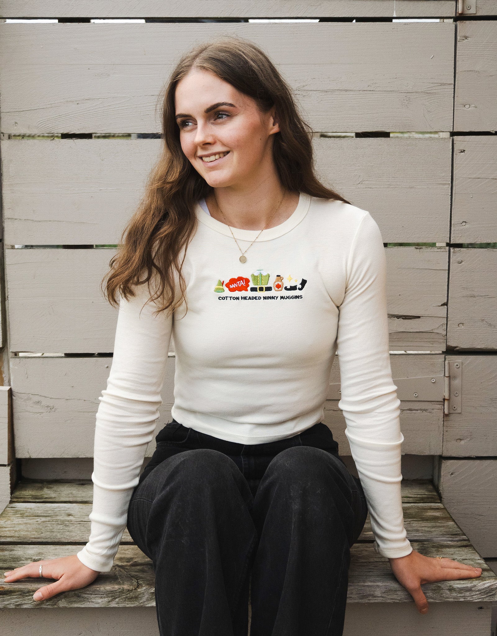 Elf Embroidered Micro Rib Long Sleeved Tee