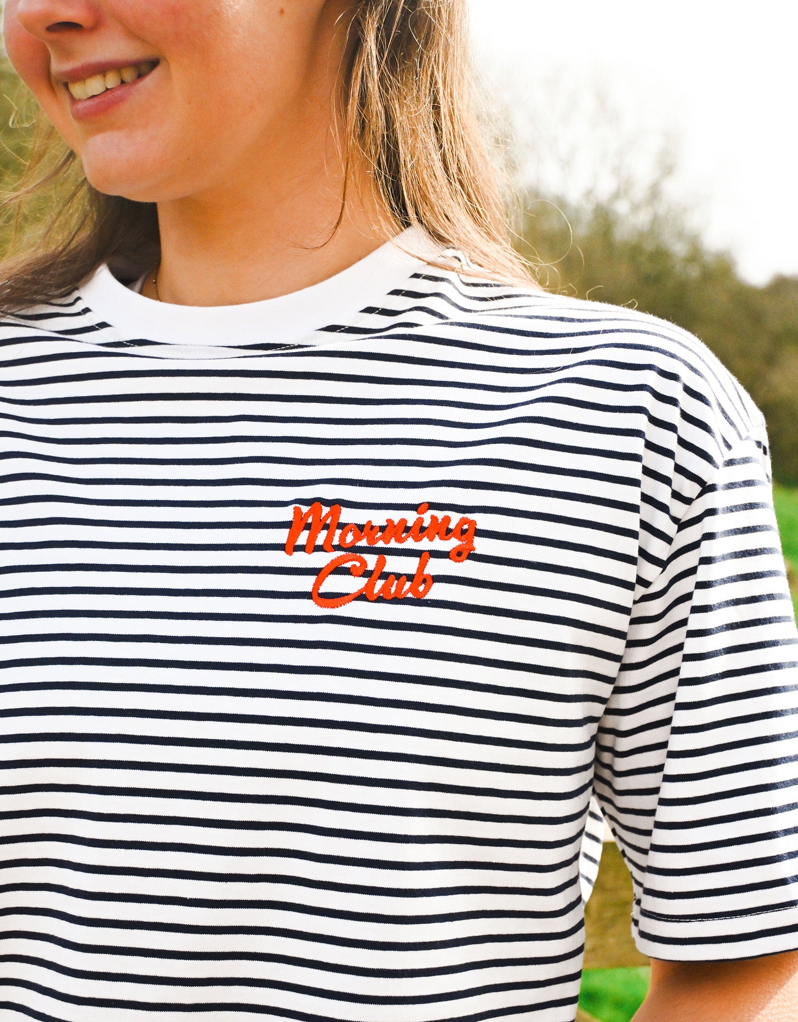 Essentials Embroidered Stripe Oversized Cotton Tee