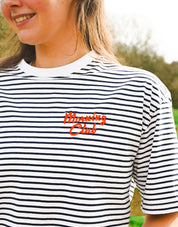 Essentials Embroidered Stripe Oversized Cotton Tee