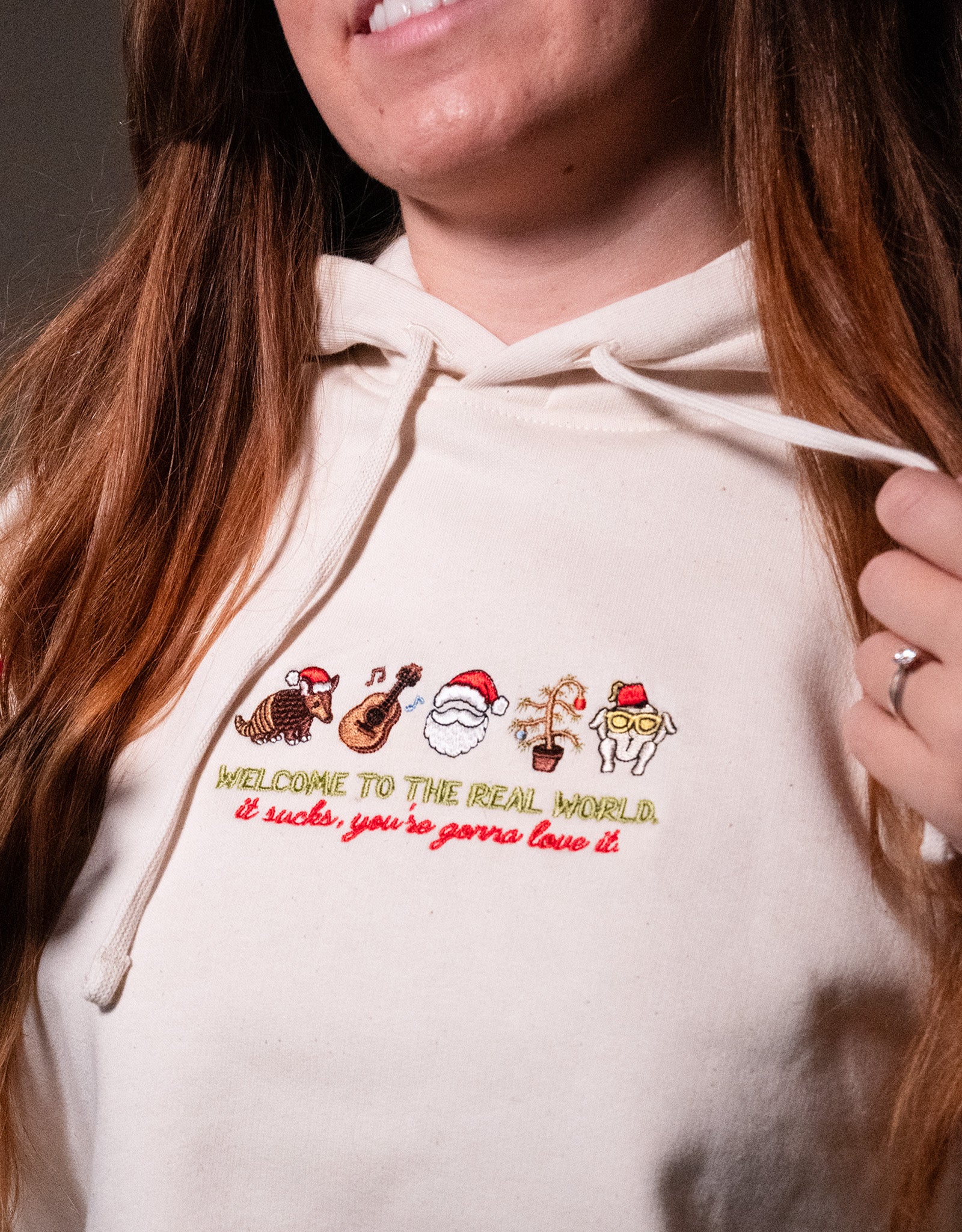 Friend Christmas Embroidered Boxy Organic Cotton Hoodie