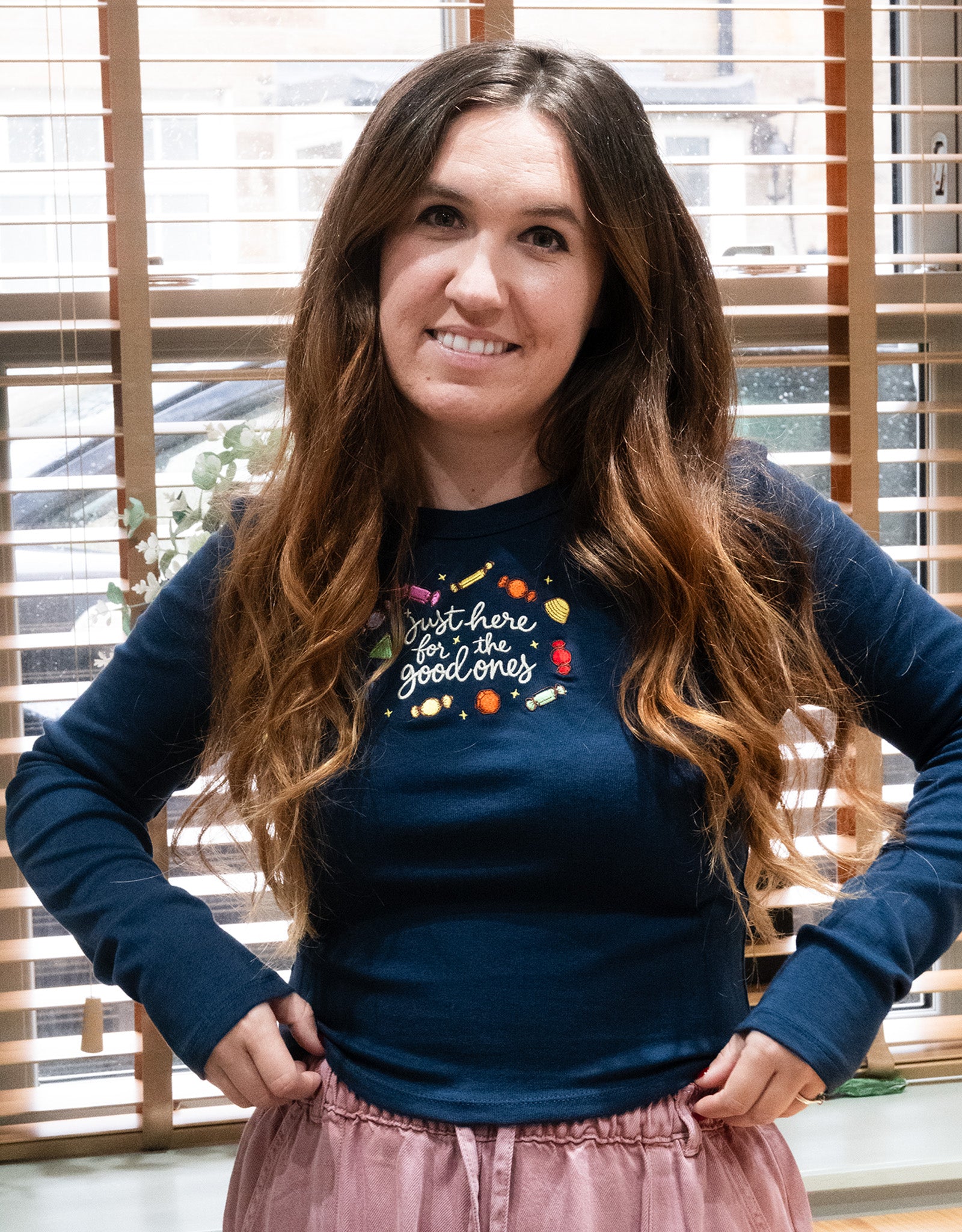 Good Chocolates Embroidered Micro Rib Long Sleeved Tee
