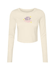 Hannah Lyrics Embroidered Micro Rib Long Sleeved Tee