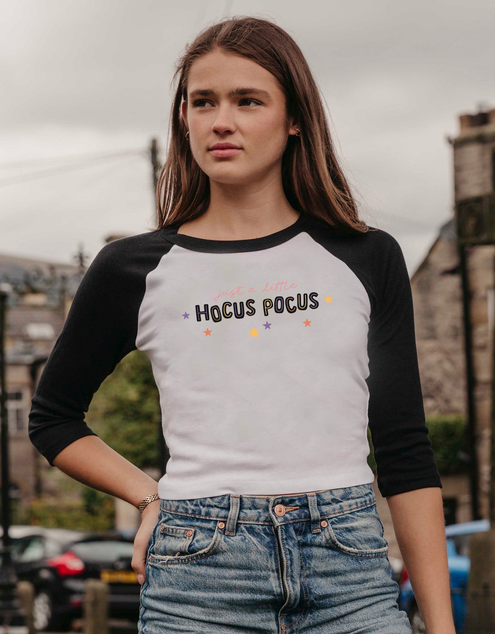 Hocus Pocus Embroidered Micro Rib 3/4 Sleeve Tee