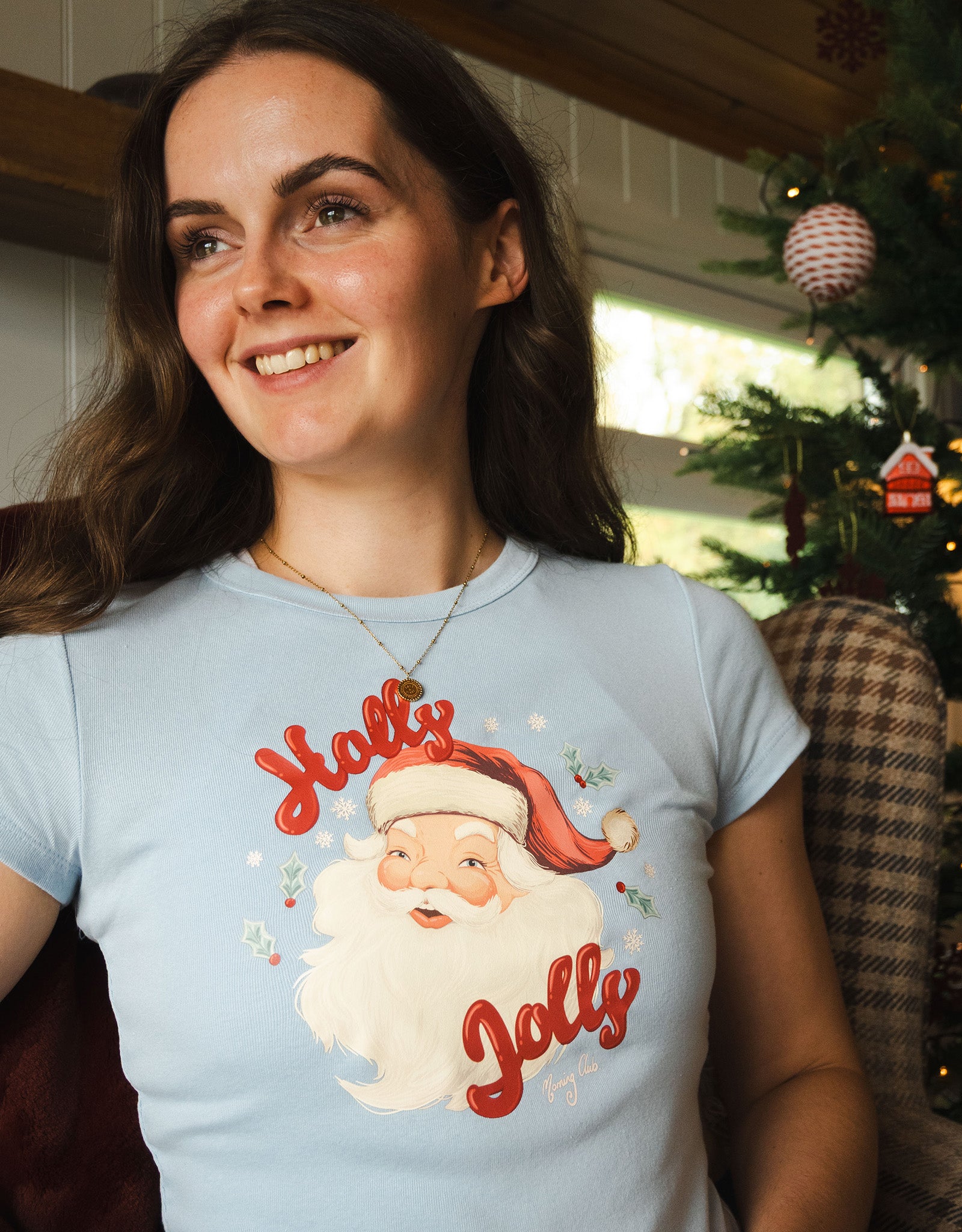 Holly Jolly Santa Printed Micro Rib Baby Tee