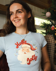 Holly Jolly Santa Printed Micro Rib Baby Tee
