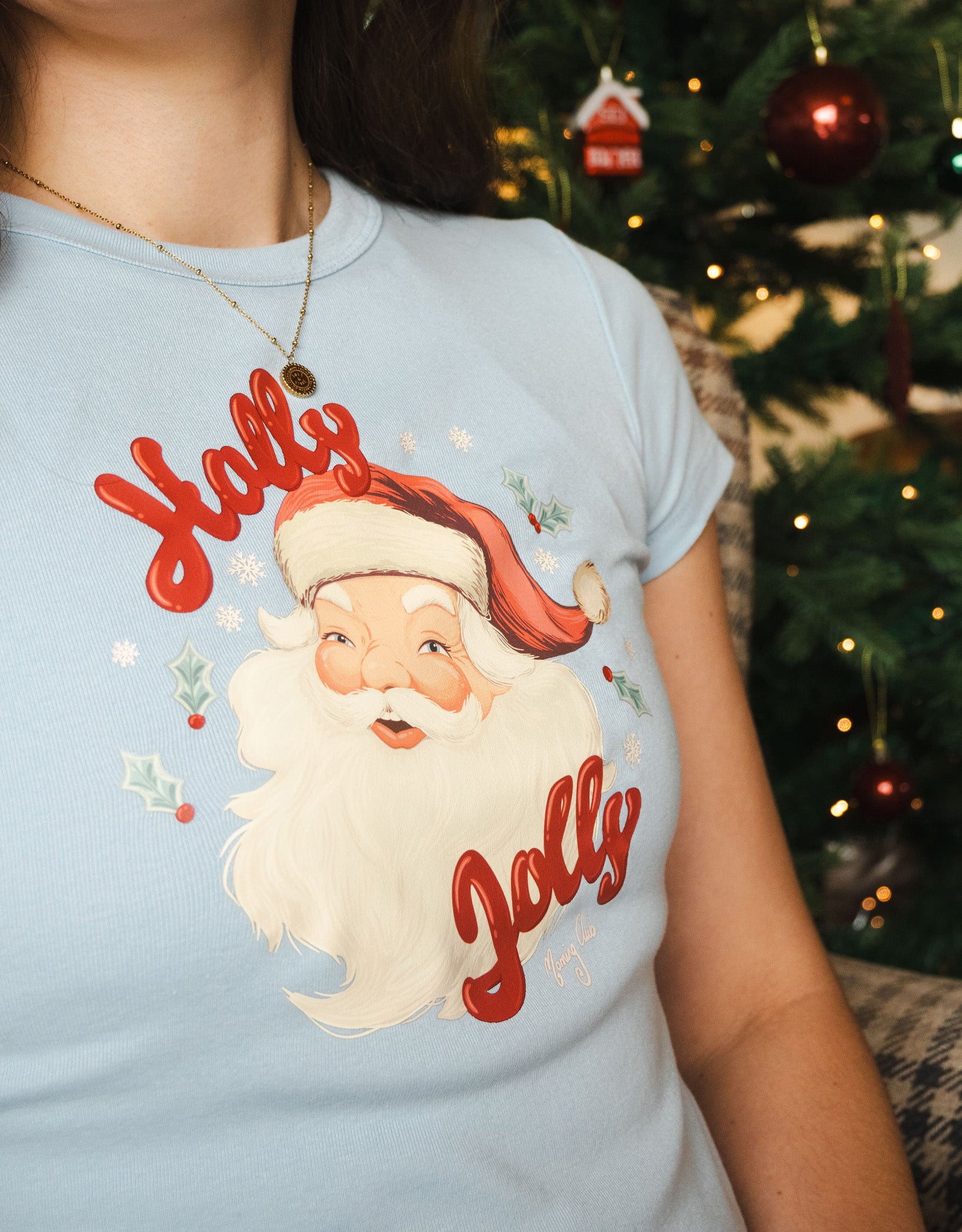 Holly Jolly Santa Printed Micro Rib Baby Tee