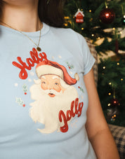 Holly Jolly Santa Printed Micro Rib Baby Tee