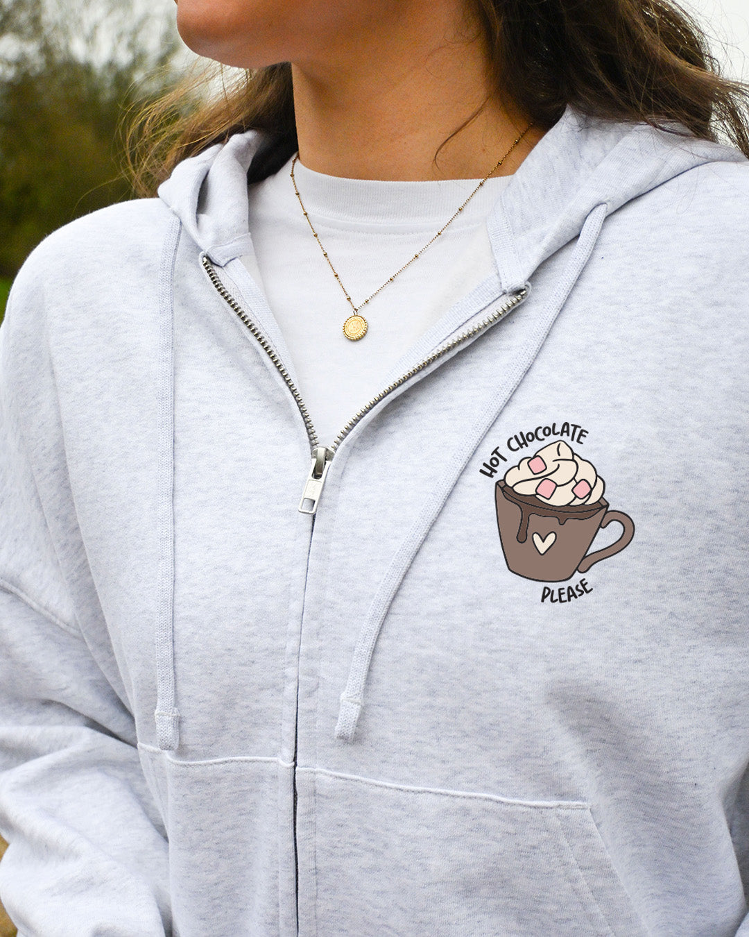 Hot Chocolate Embroidered Boxy Organic Cotton Zip Hoodie