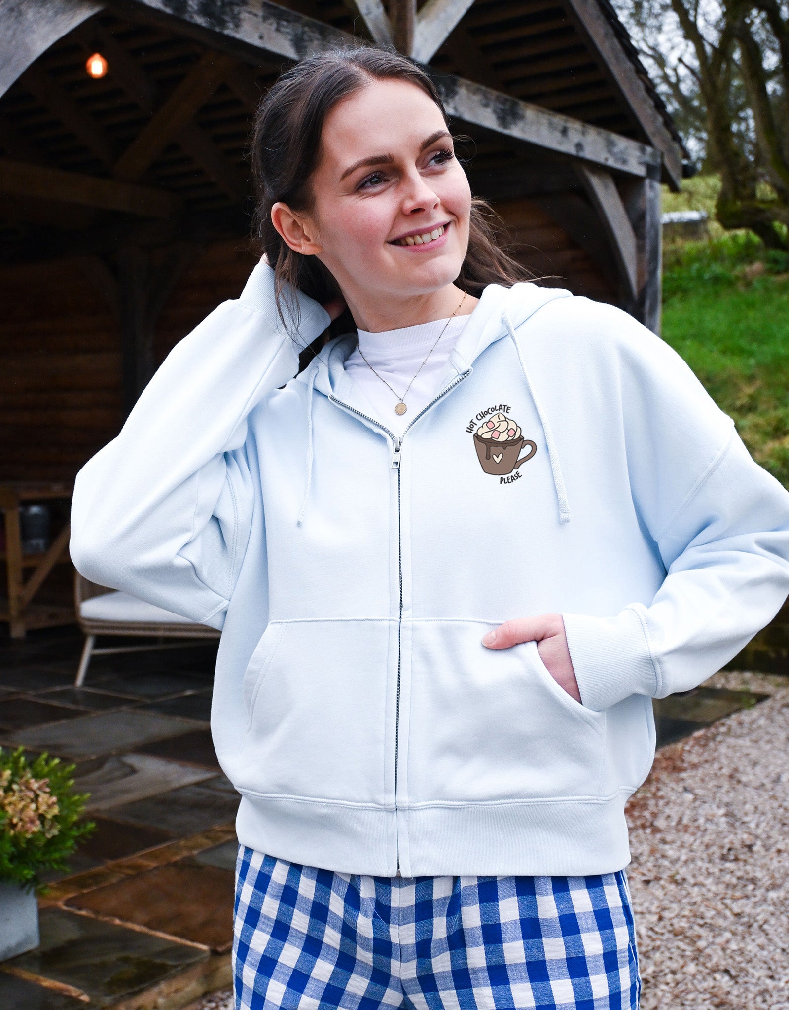 Hot Chocolate Embroidered Boxy Organic Cotton Zip Hoodie
