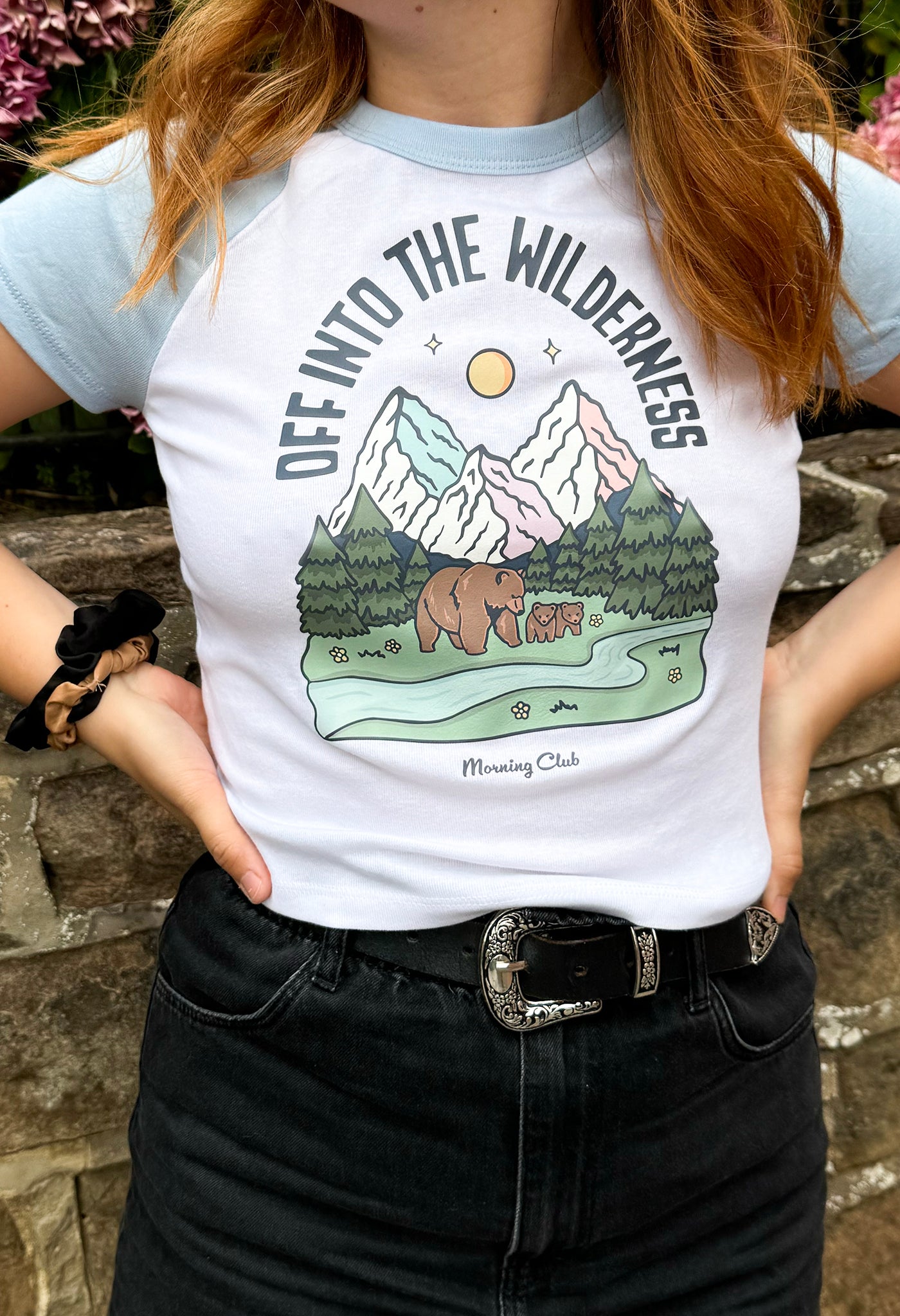 Into The Wilderness Printed Micro Rib Raglan Baby Tee