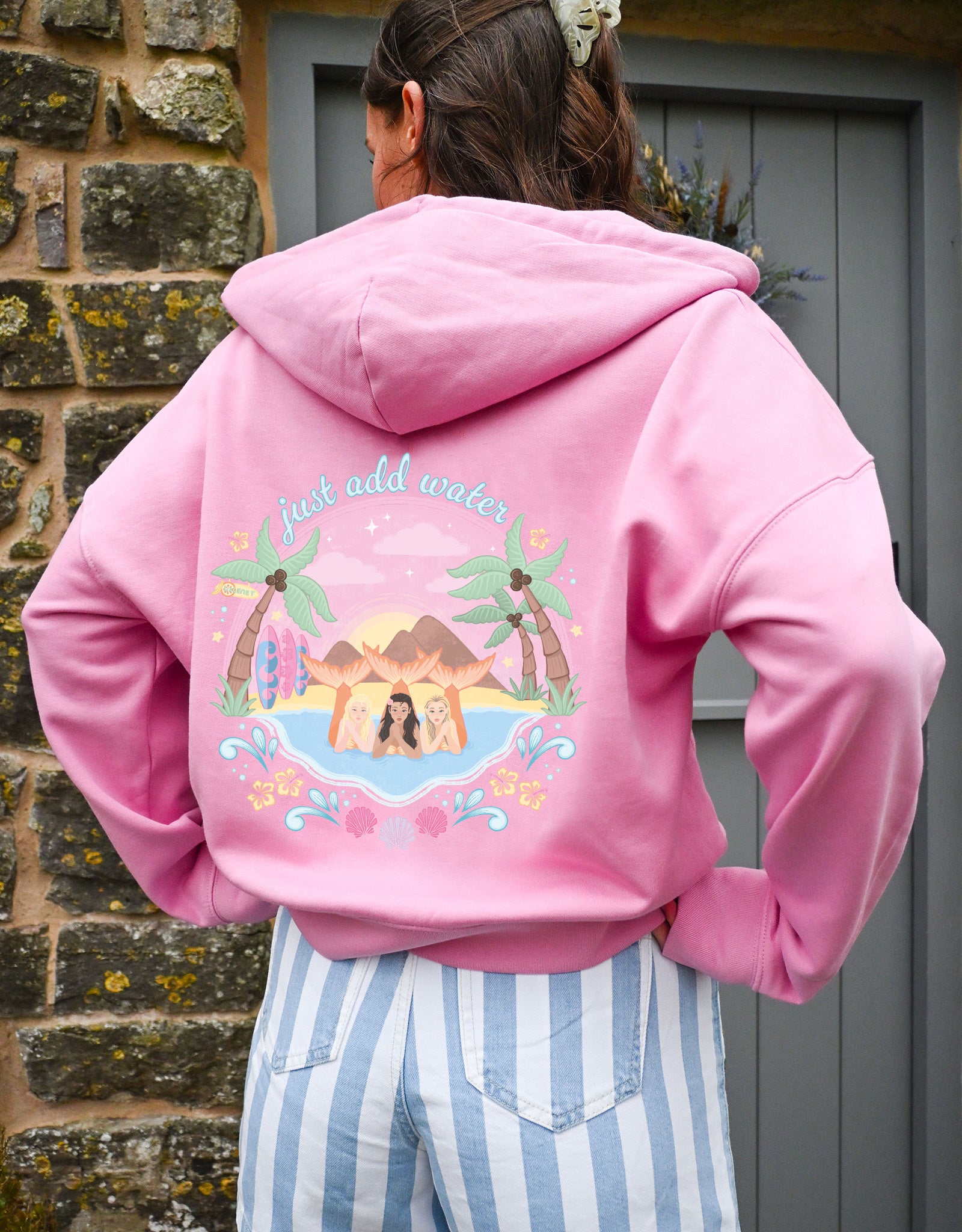 Just Add Water Printed Boxy Organic Cotton Zip Hoodie