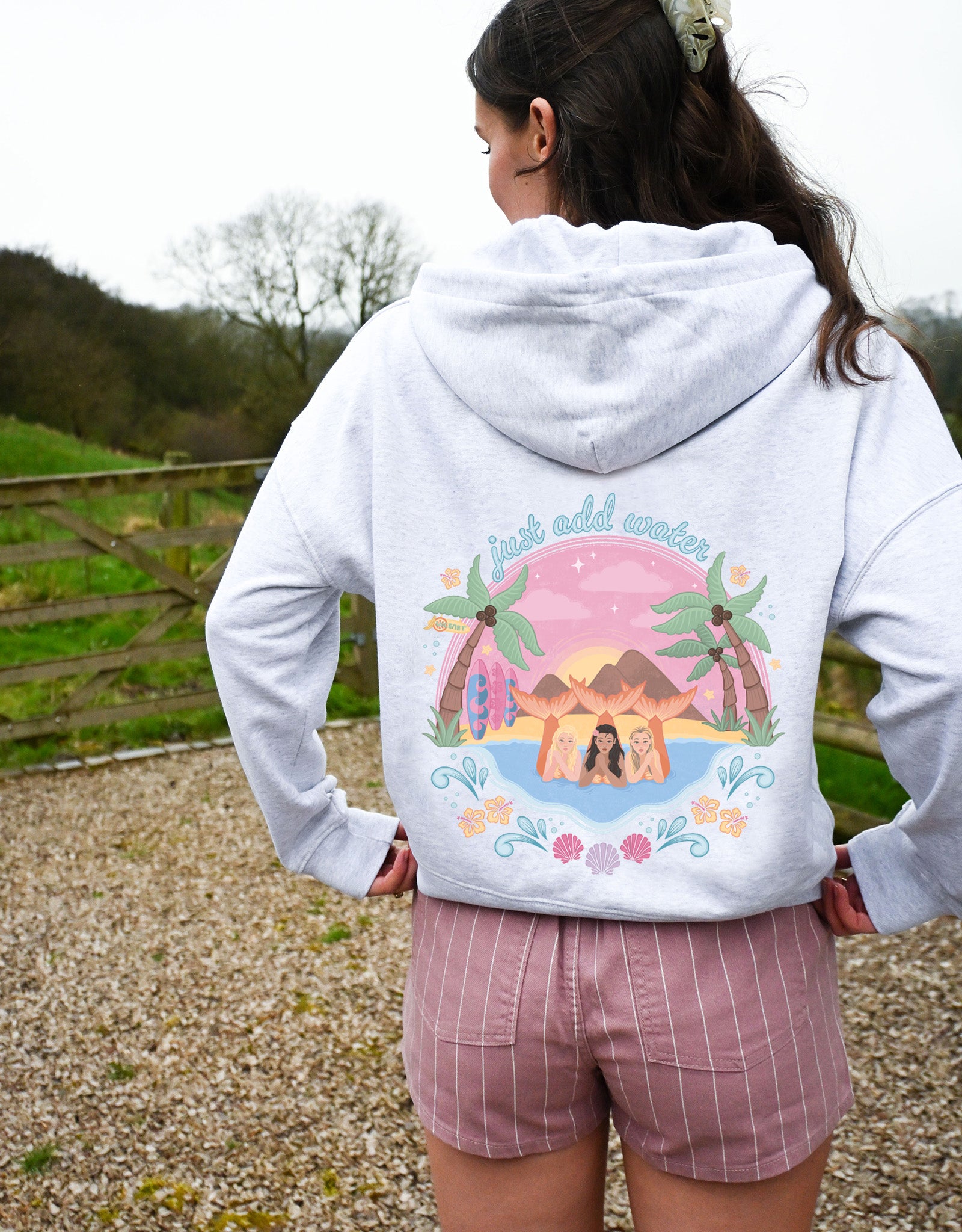 Just Add Water Printed Boxy Organic Cotton Zip Hoodie