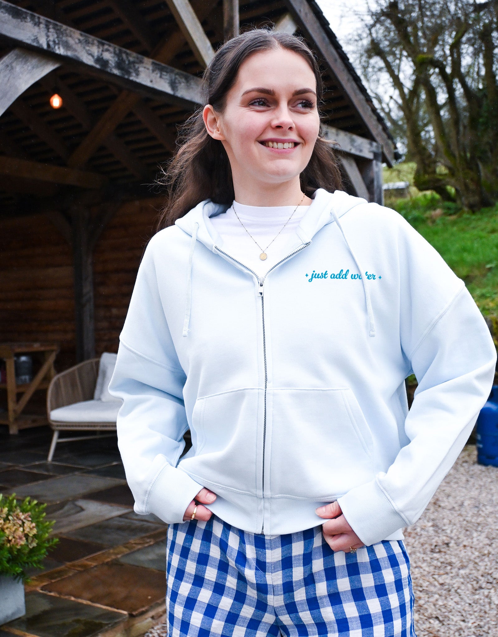 Just Add Water Printed Boxy Organic Cotton Zip Hoodie