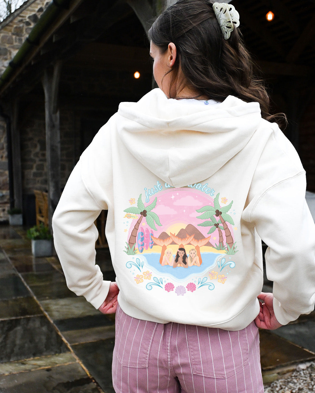 Just Add Water Printed Boxy Organic Cotton Zip Hoodie