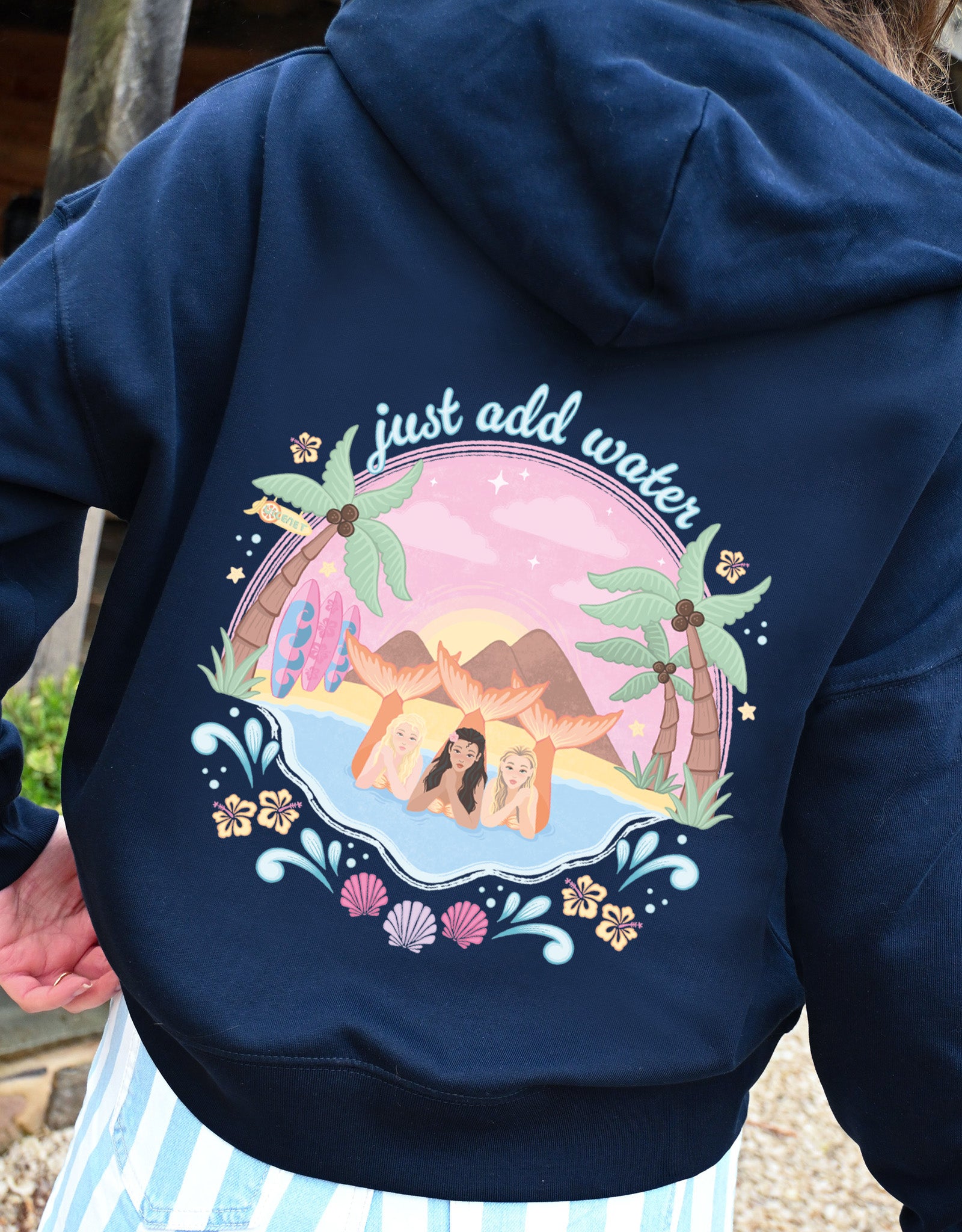 Just Add Water Printed Boxy Organic Cotton Zip Hoodie
