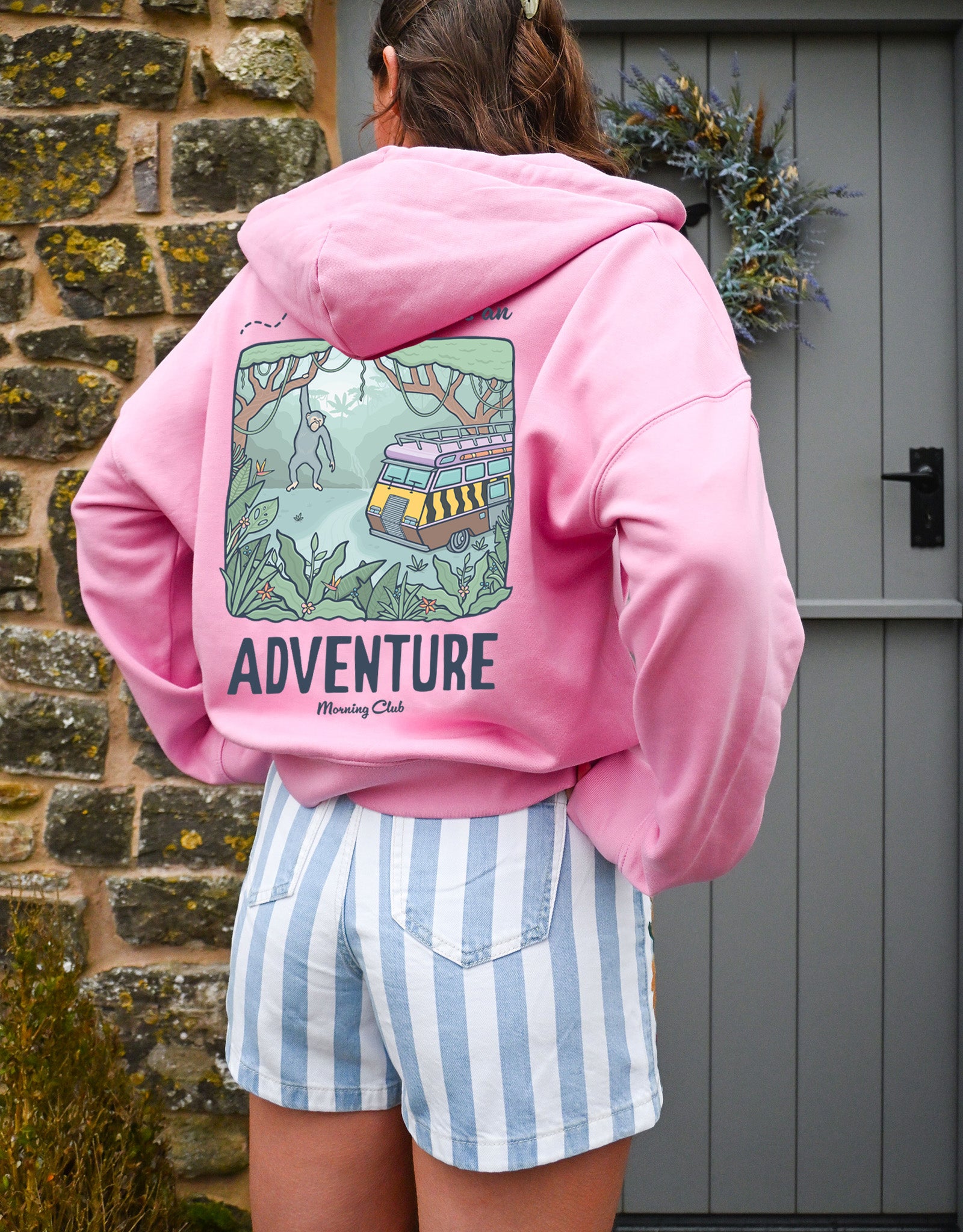 Life Is An Adventure Printed Boxy Organic Cotton Zip Hoodie