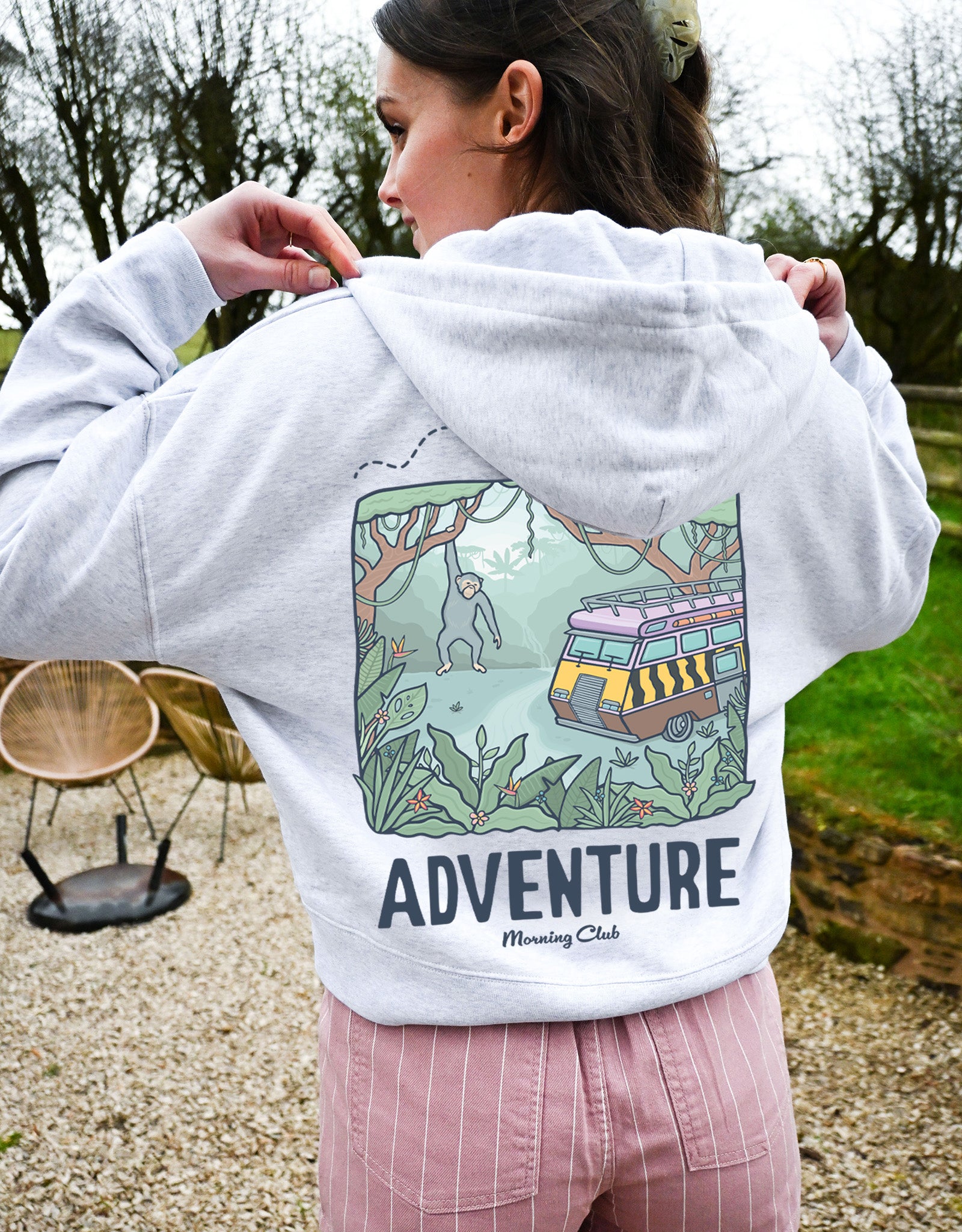 Life Is An Adventure Printed Boxy Organic Cotton Zip Hoodie