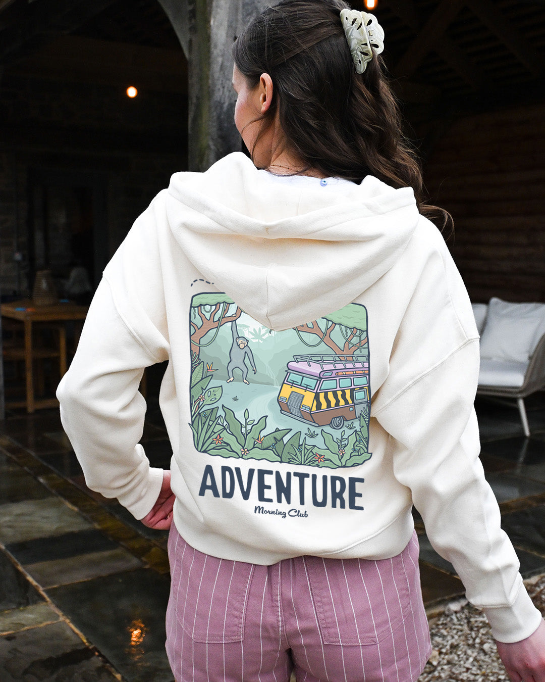Life Is An Adventure Printed Boxy Organic Cotton Zip Hoodie