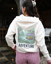 Life Is An Adventure Printed Boxy Organic Cotton Zip Hoodie