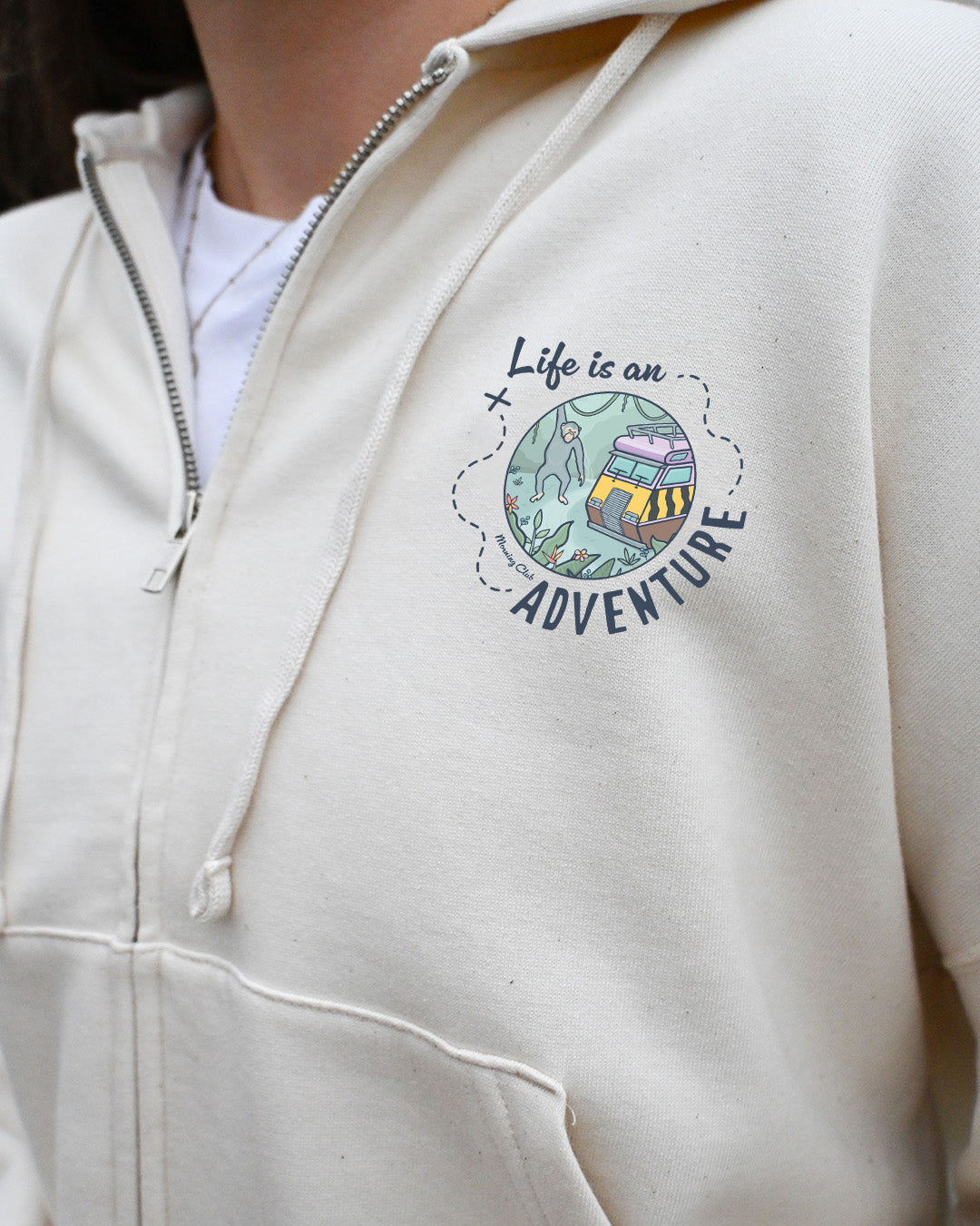 Life Is An Adventure Printed Boxy Organic Cotton Zip Hoodie