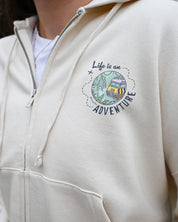 Life Is An Adventure Printed Boxy Organic Cotton Zip Hoodie