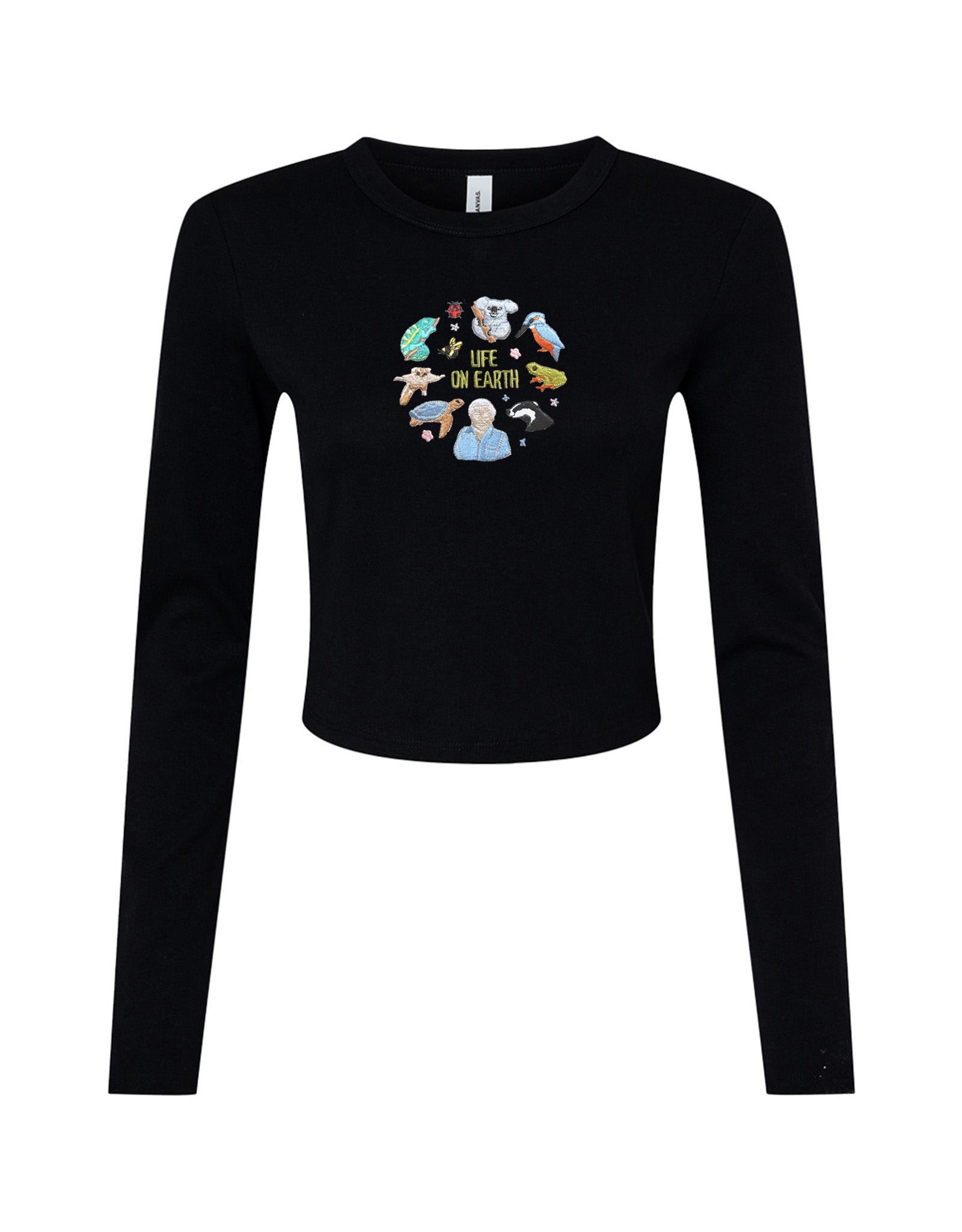 Life On Earth Embroidered Micro Rib Long Sleeved Tee