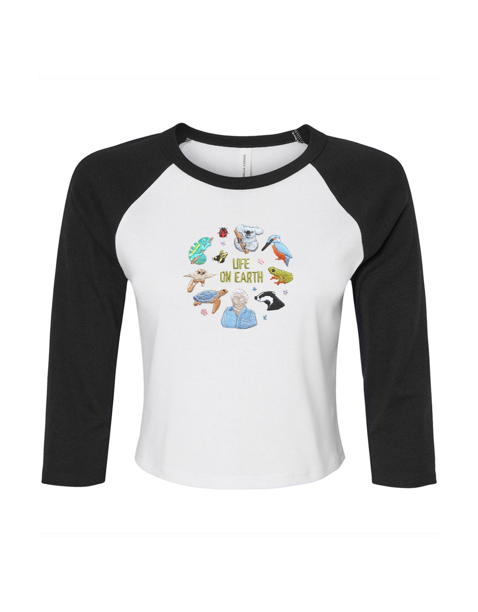 Life On Earth Embroidered Micro Rib 3/4 Sleeve Tee