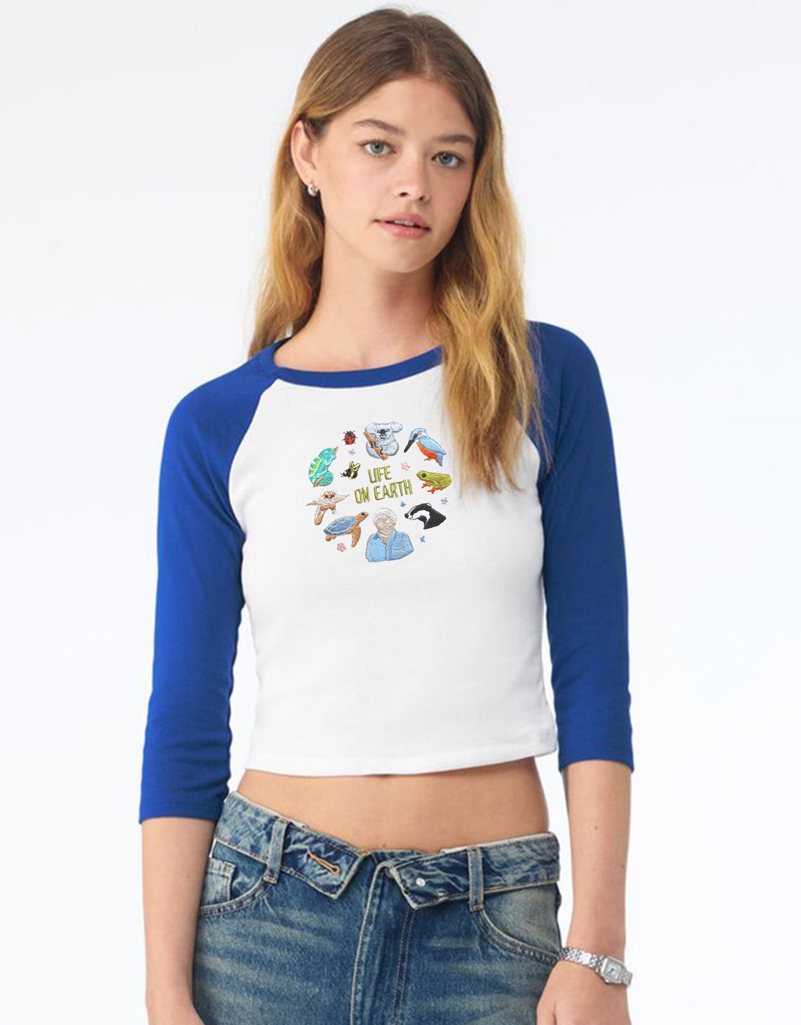 Life On Earth Embroidered Micro Rib 3/4 Sleeve Tee