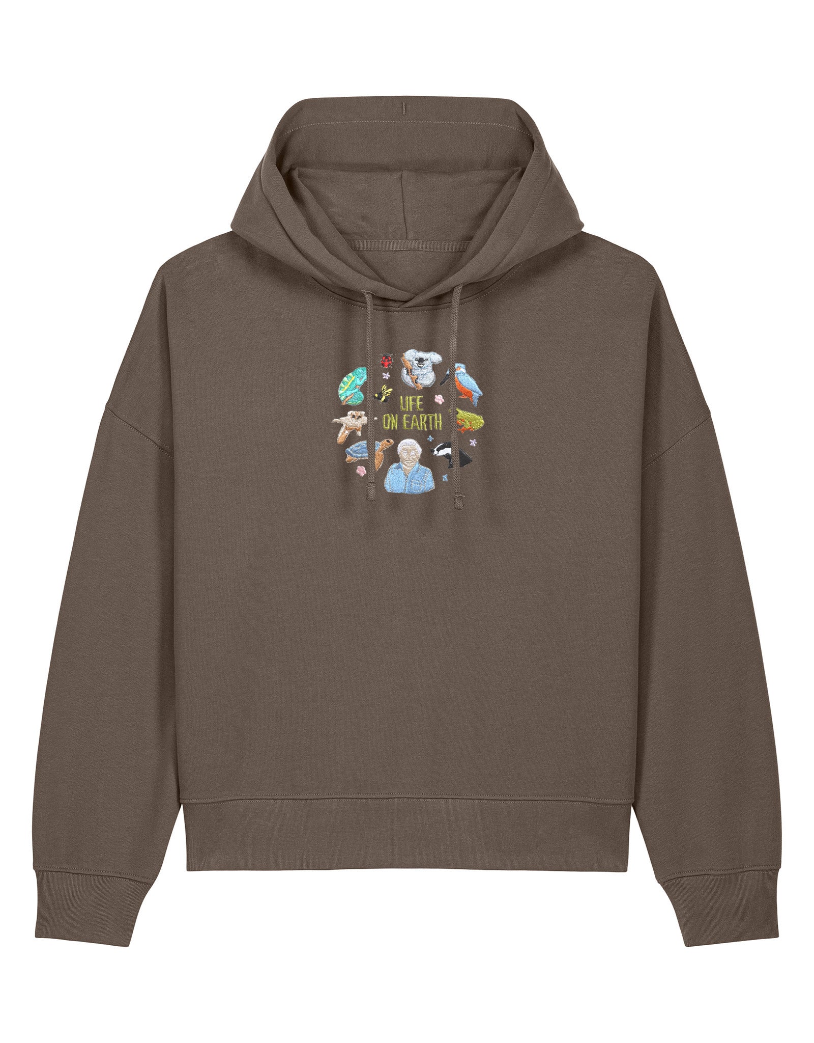 Life On Earth Embroidered Boxy Organic Cotton Hoodie