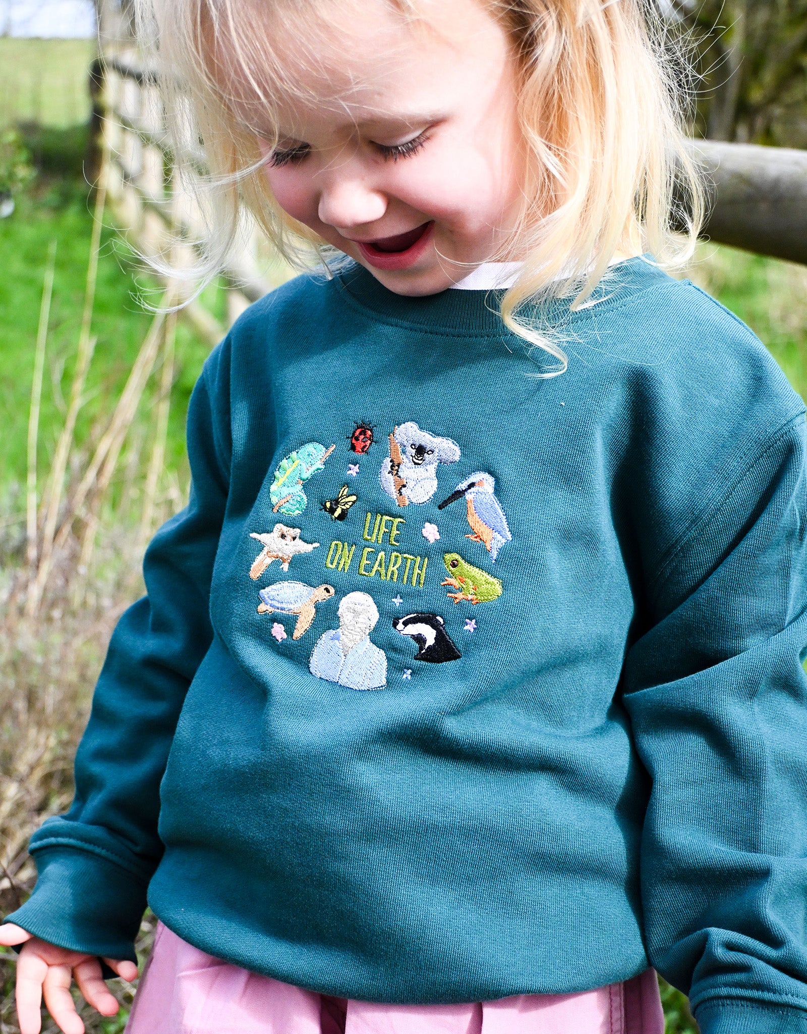 Life On Earth Embroidered Organic Cotton Childrens Sweatshirt