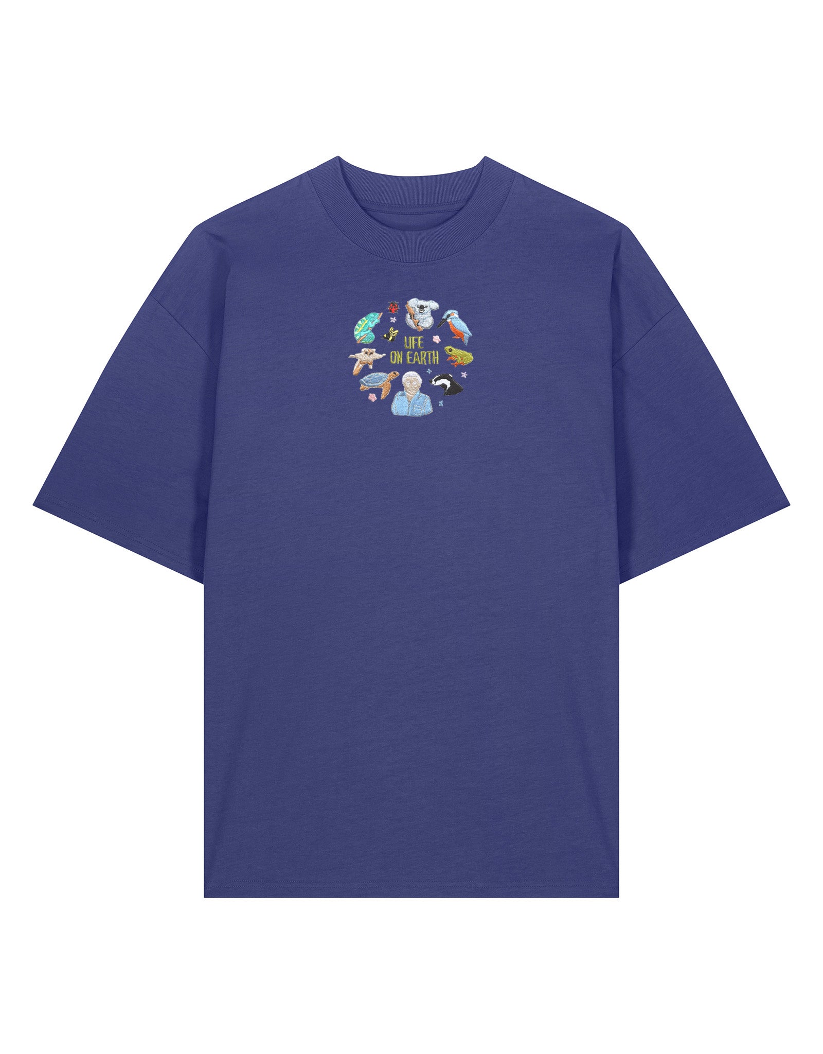 Life On Earth Embroidered Oversized Organic Cotton Tee