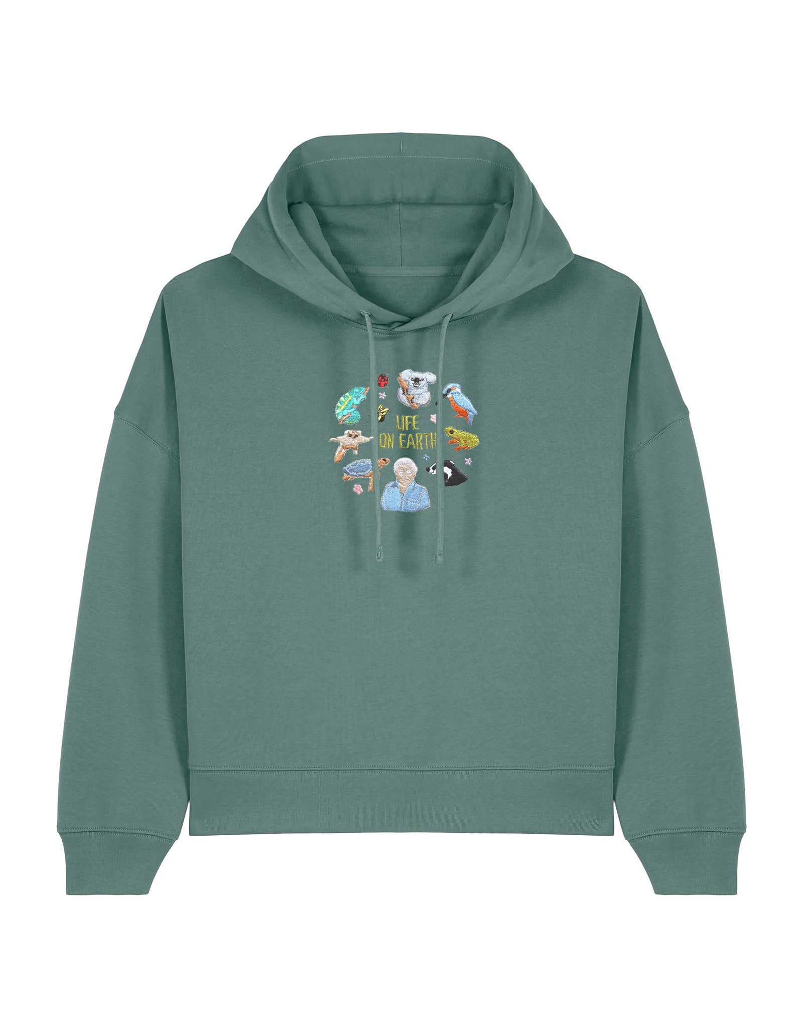 Life On Earth Embroidered Boxy Organic Cotton Hoodie