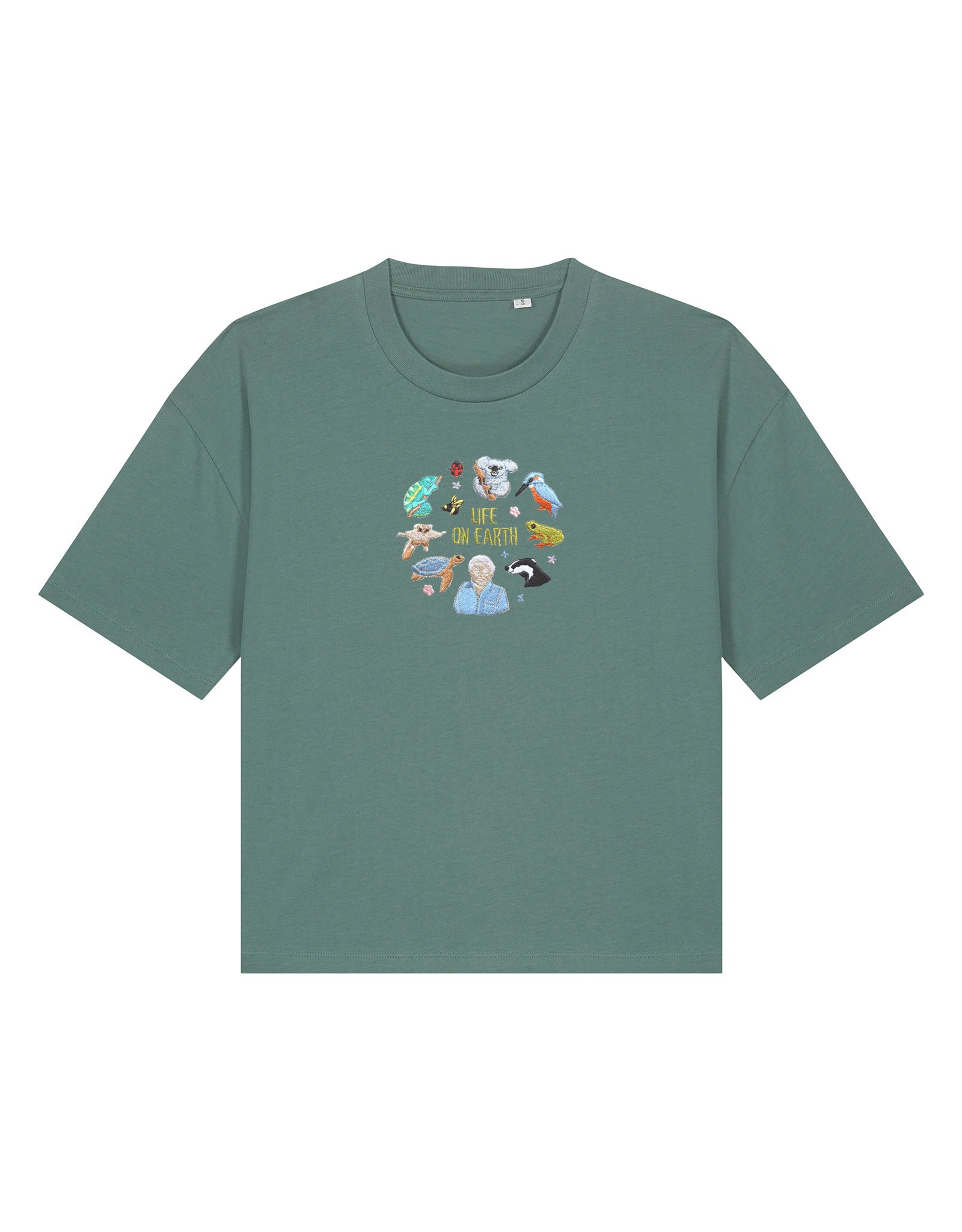 Life On Earth Embroidered Boxy Organic Cotton Tee