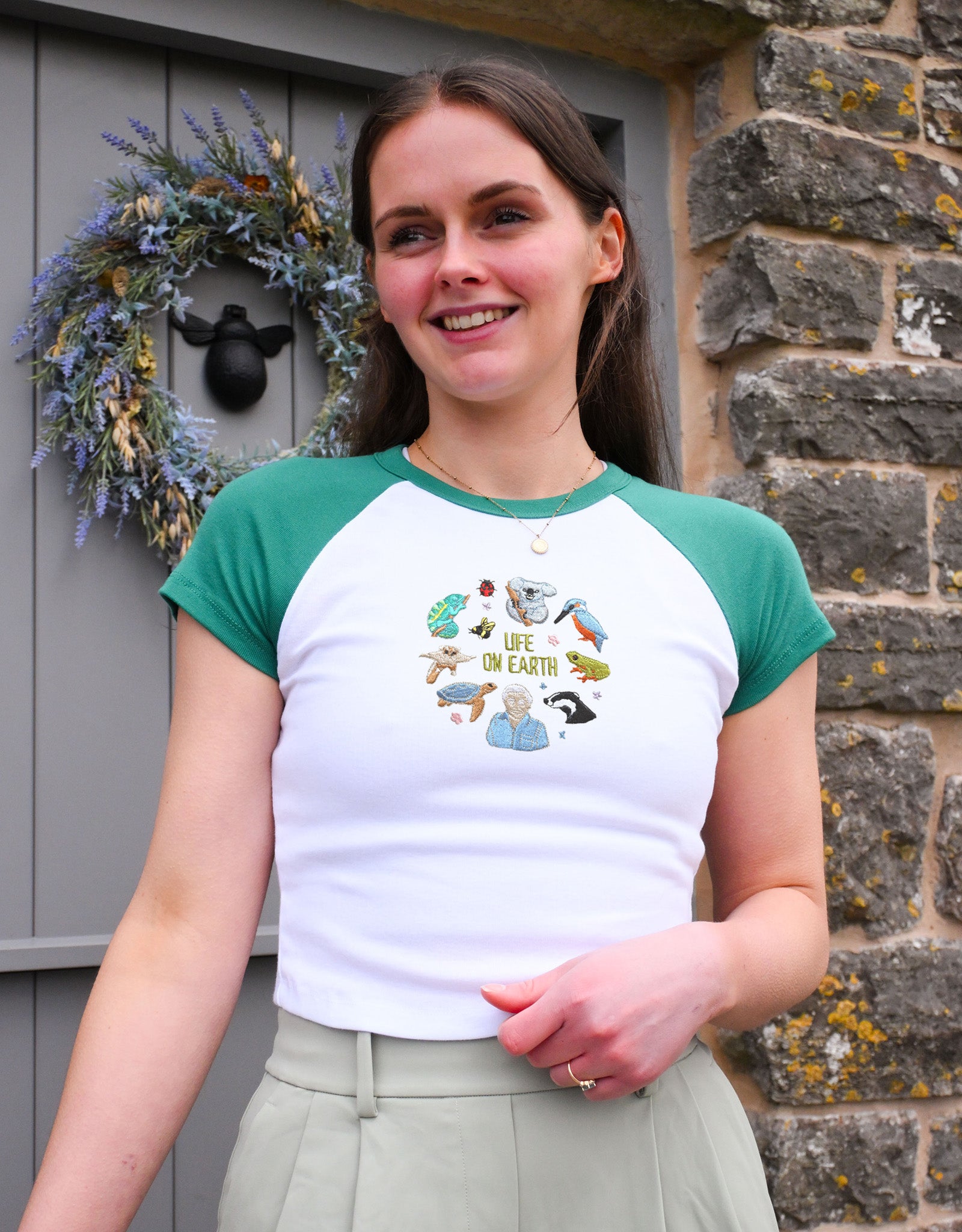 Life On Earth Embroidered Micro Rib Raglan Baby Tee