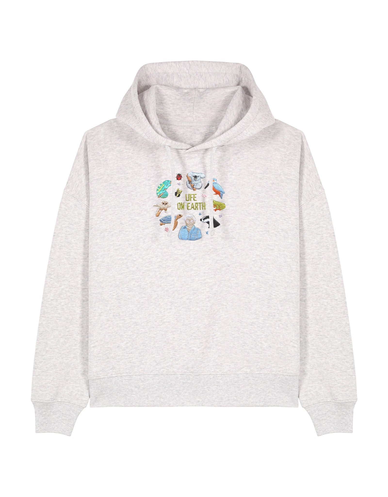 Life On Earth Embroidered Boxy Organic Cotton Hoodie