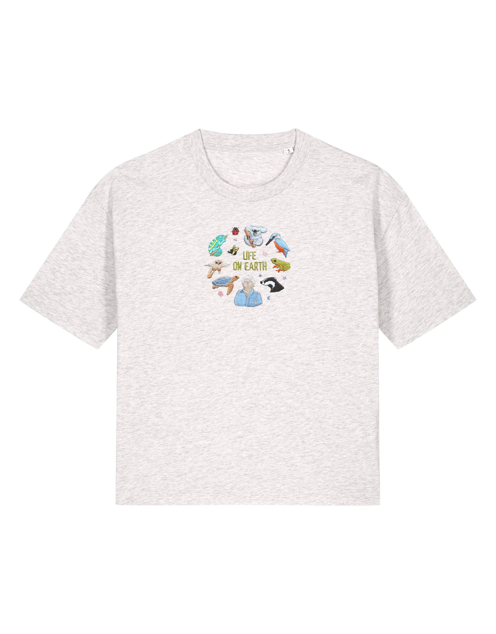 Life On Earth Embroidered Boxy Organic Cotton Tee