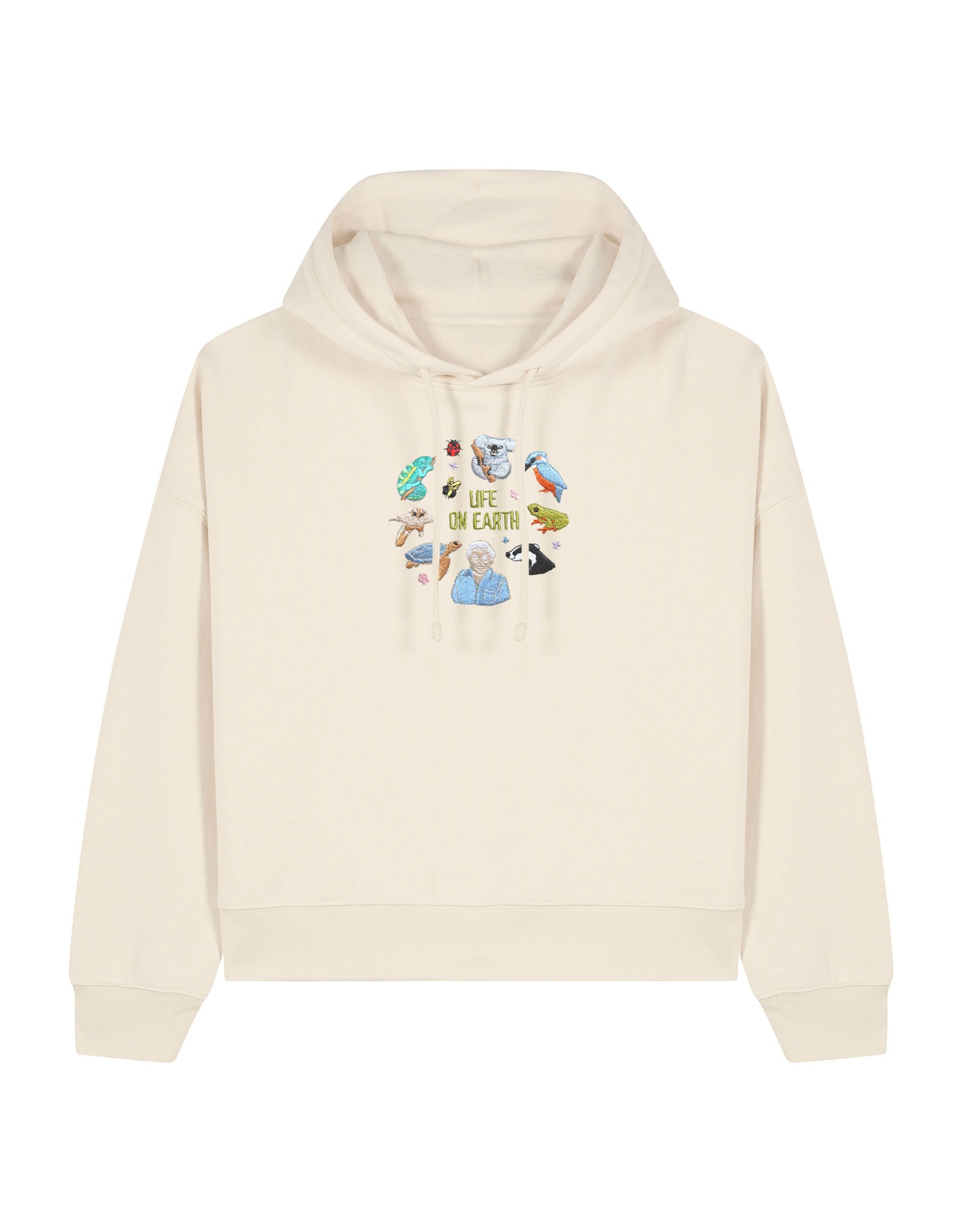 Life On Earth Embroidered Boxy Organic Cotton Hoodie