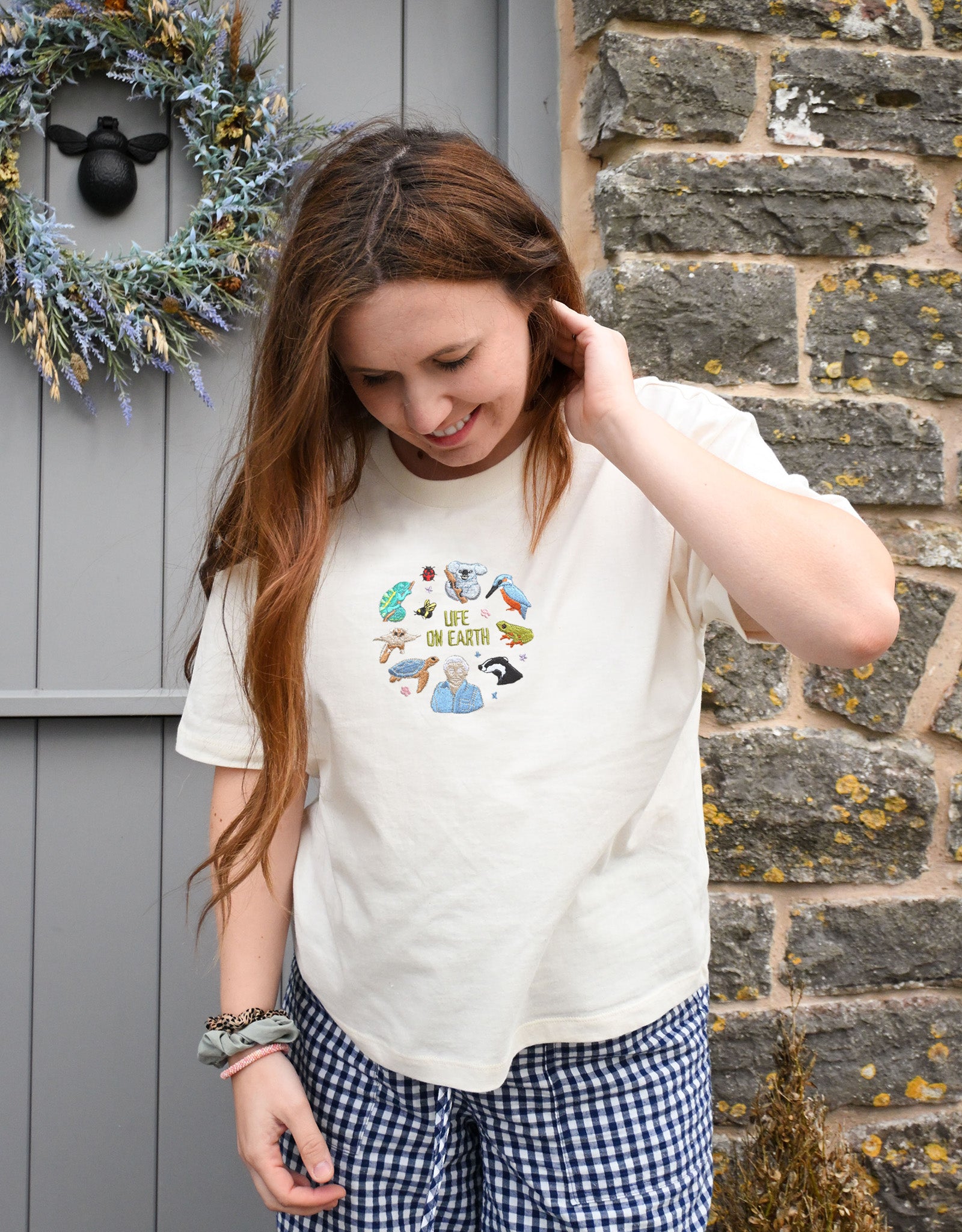 Life On Earth Embroidered Boxy Organic Cotton Tee