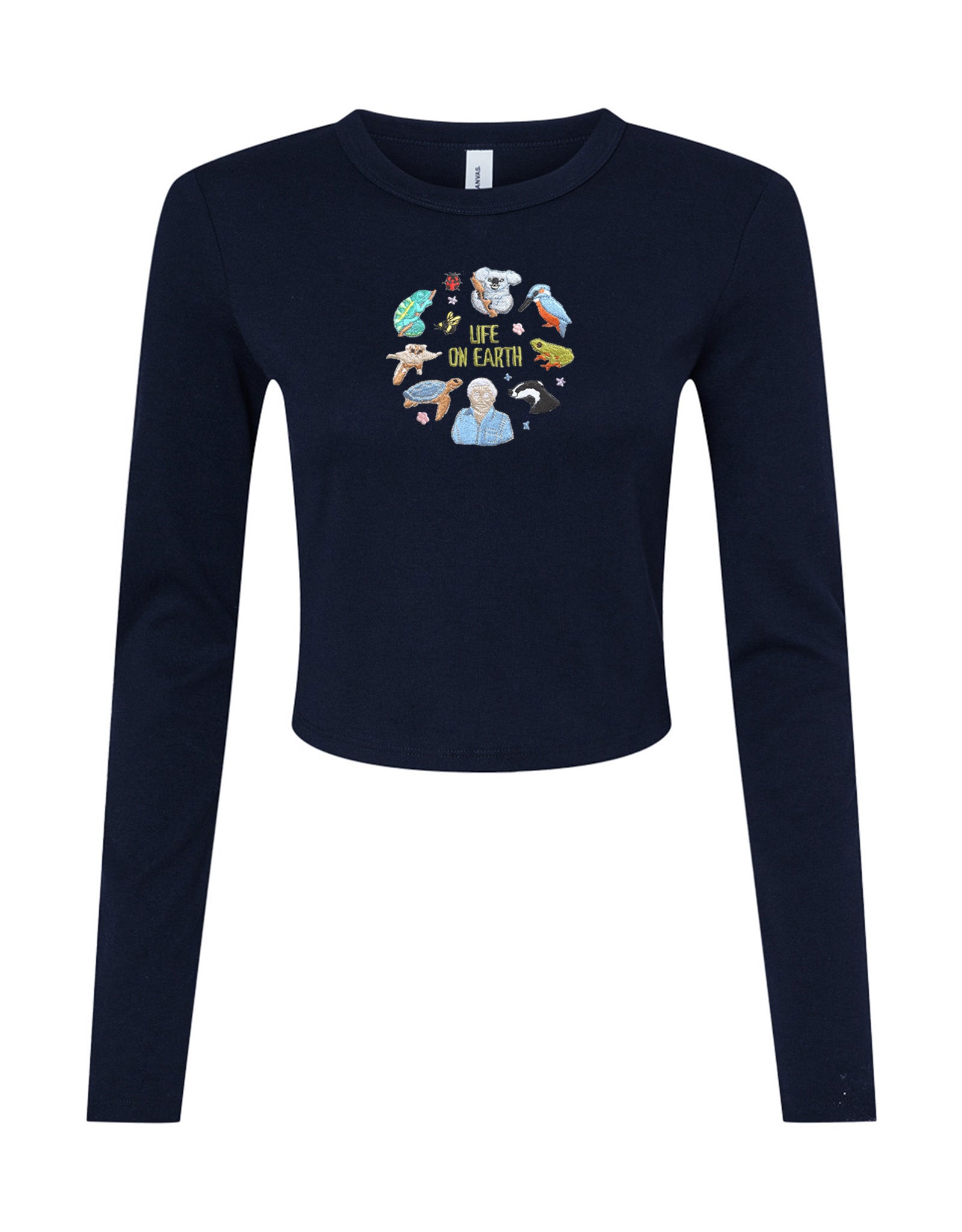 Life On Earth Embroidered Micro Rib Long Sleeved Tee