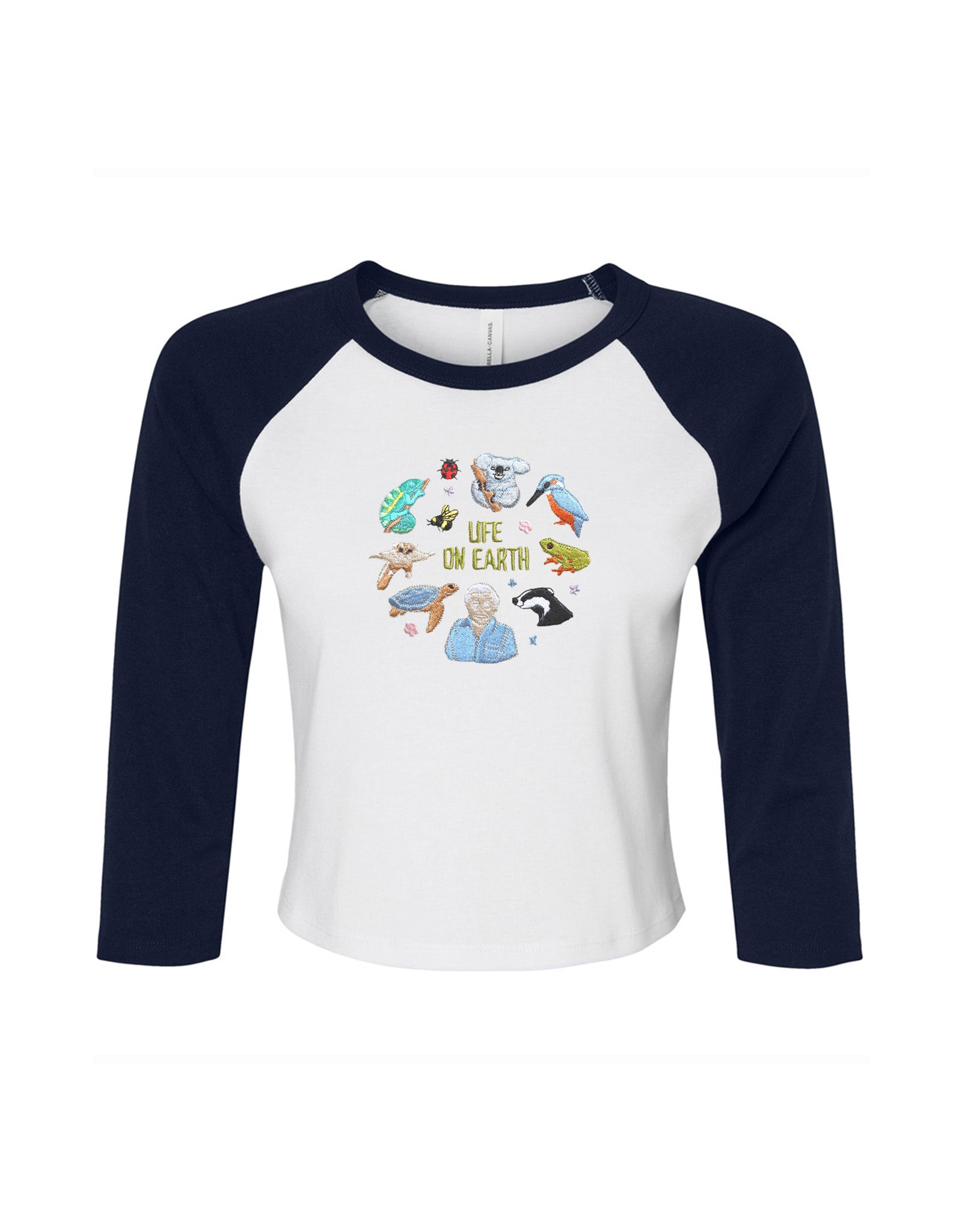 Life On Earth Embroidered Micro Rib 3/4 Sleeve Tee