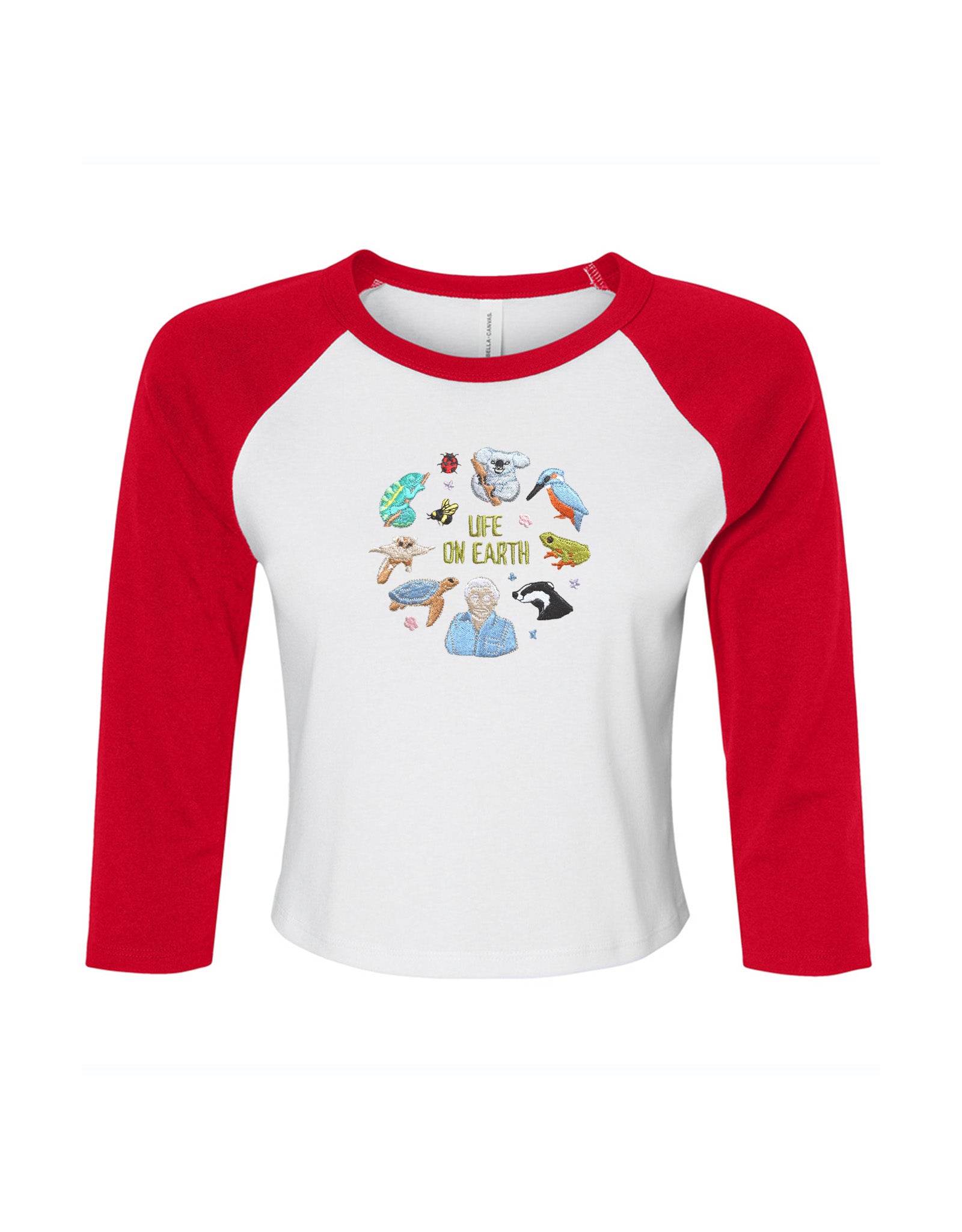 Life On Earth Embroidered Micro Rib 3/4 Sleeve Tee