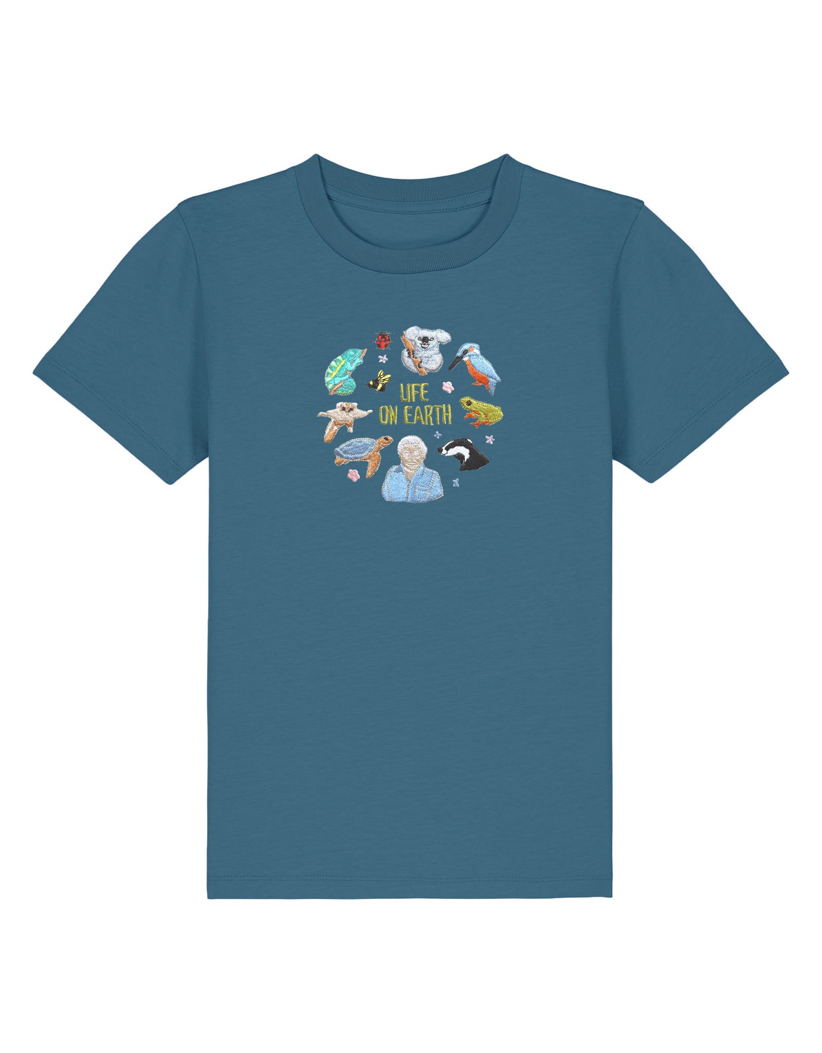 Life On Earth Embroidered Organic Cotton Childrens T-Shirt