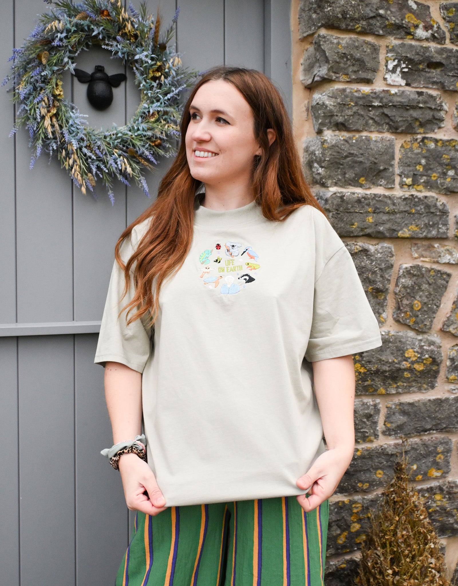 Life On Earth Embroidered Oversized Organic Cotton Tee